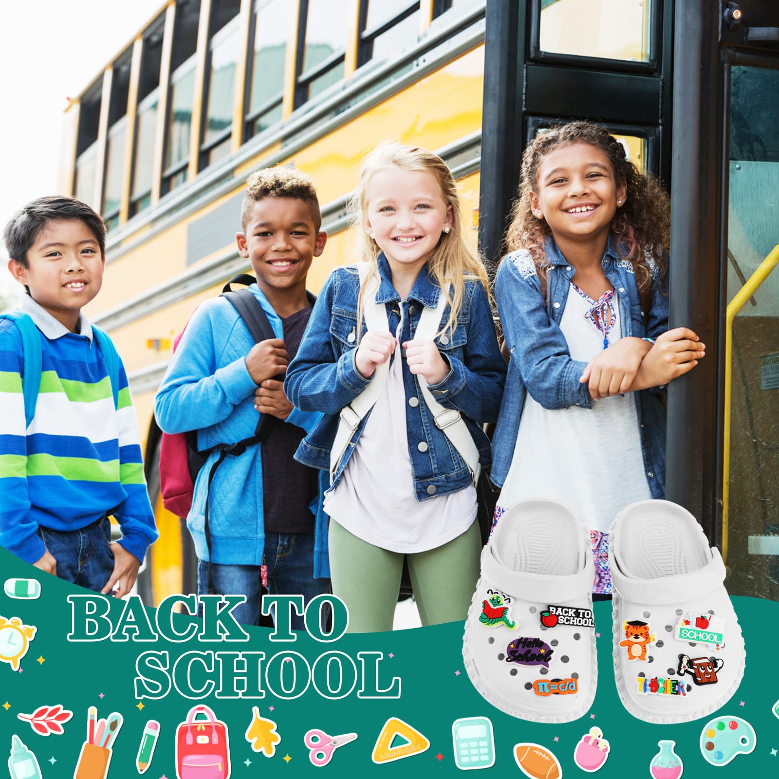 30PCS Adornos de Zapatos de Vida Escolar, Back to School Encantos de Zapatos, Lindo PVC Decoración para Clog Sandals, Favores de Fiesta Regalo de Graduación para Niñas Niños Mujeres Hombres