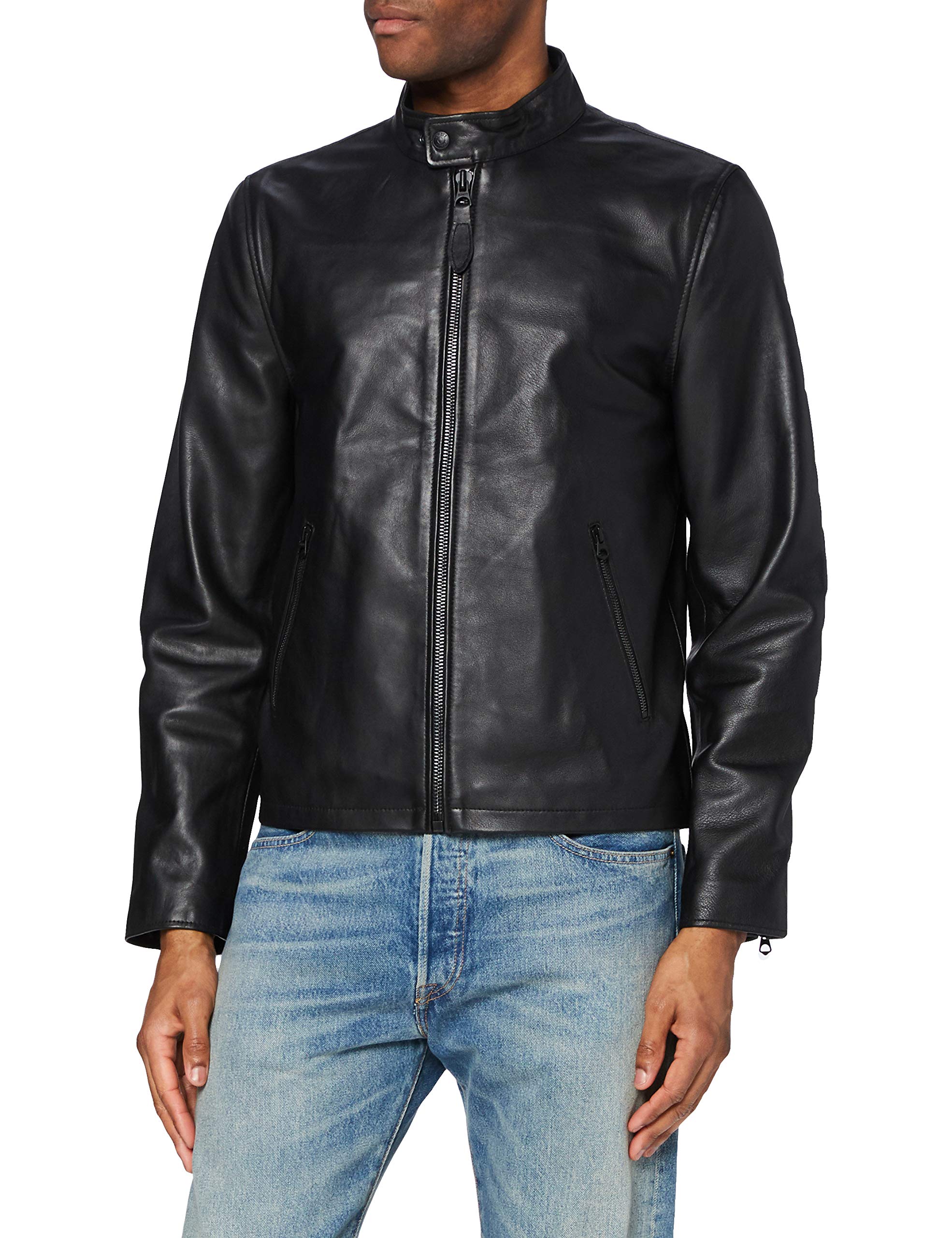 Schott NYC Men's VESTE MOTARD Leather Jackets, Black, L