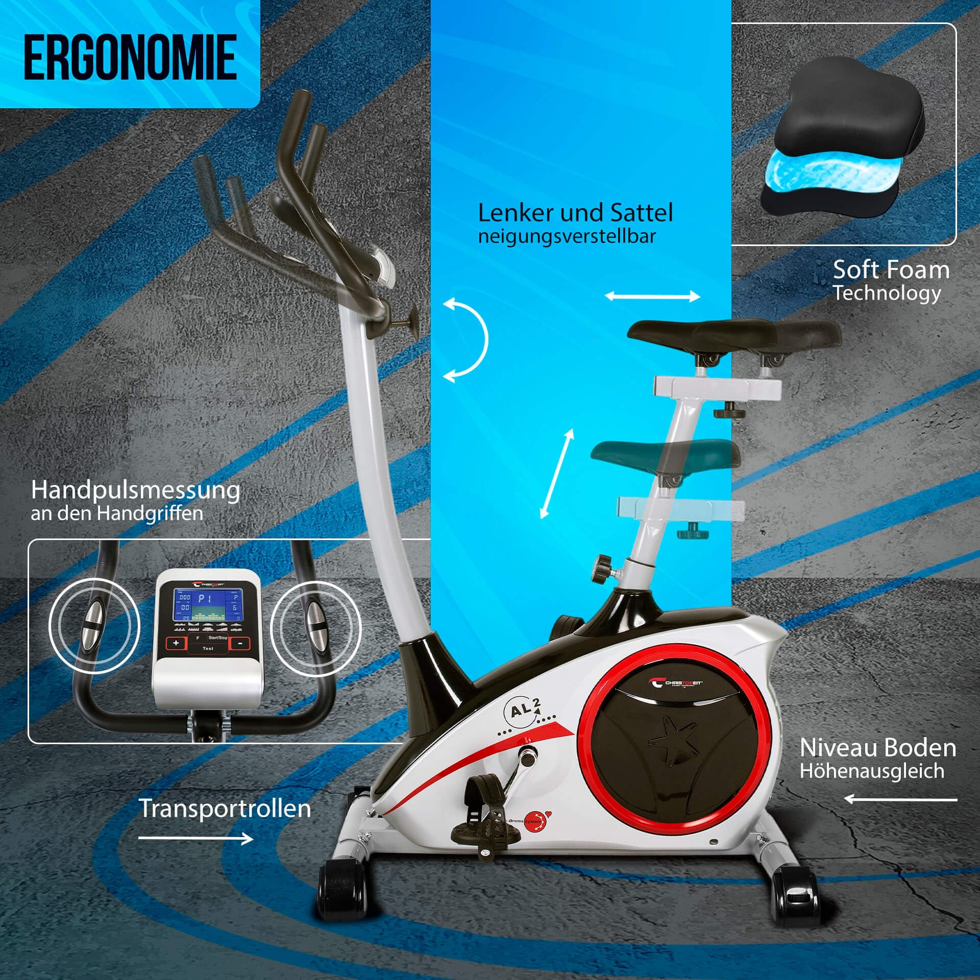 CHRISTOPEIT Heimtrainer Fahrrad Ergometer AL 2 S Digital silber | tiefer Einstieg, bis 150 kg, 24 Widerstandsstufen, 9 kg Magnet-Bremssystem, leise, Soft-Touch-Computer