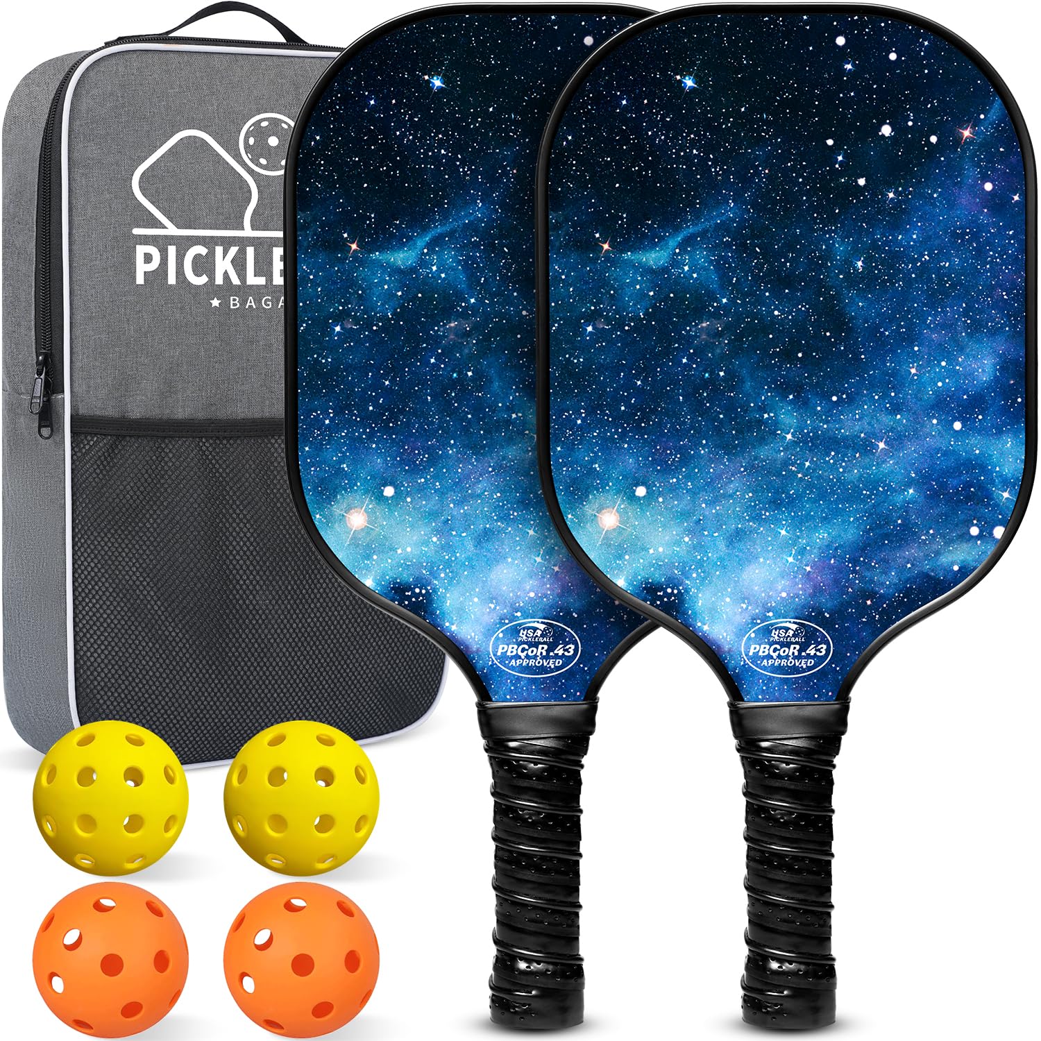 BAGAIL Pickleball Paddles, USAPA Approved Fiberglass Surface Pickleball Set, Lightweight Pickle Ball Rackets with 4 Balls, 1 Bag, Designed in