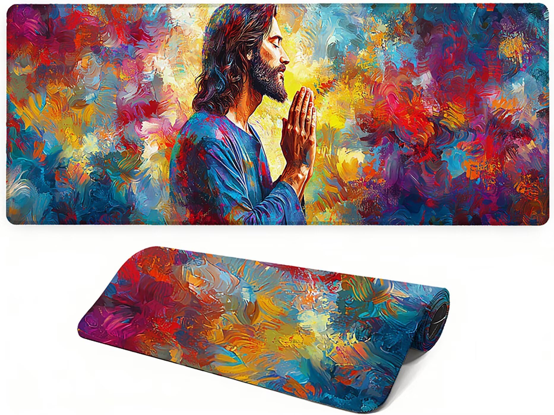 Lpfieonn Religion Schreibtischunterlage XXL, Gelb Schreibtischunterlagen Großes, Gaming Mousepad XXL mit ernähter Rand und Rutschfeste Gummibasis, Desk Mat für PC/Laptop/Mausa 120x60cm PF-3298