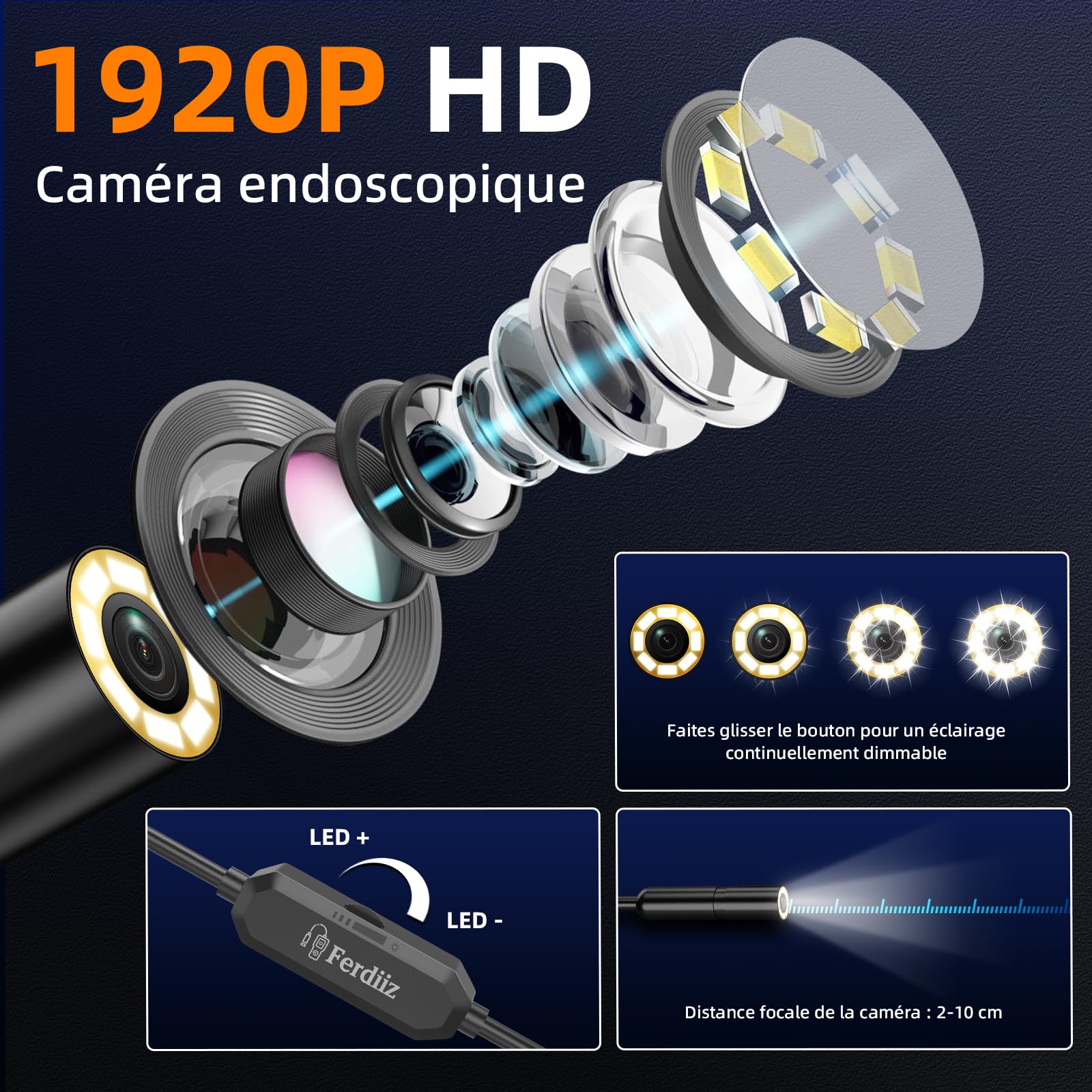 Camera Endoscopique avec Lumière, Endoscope Camera HD 1920P, Caméra de Puits Étanche IP67 5M avec 8 LED, Furet de Dégorgement,Spirale de Dégorgement de Canalisation pour Égouts et Conduites