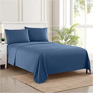 1800 Supreme Collection - Breathable Luxury California King Sheet Set with Full Elastic & Secure Corner Straps Built In - Cal King Deep Pocket Denim Bedding Set