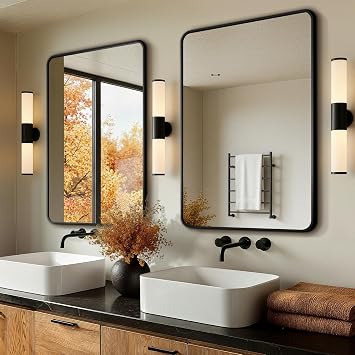 Vanity Black Bathroom Mirror for Over Sink, 2 Pack 36x24 | HD Tempered Glass, Anti-Rust Frame, Vertical or Horizontal, Wall Mirrors for Bathroom Sink, Living Room, Entryway, Bedroom