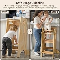 Vista 7 de COSYLAND - Taburete de pie para niños ajustables en altura - Taburete de cocina para niños súper estable con panel protector - Taburete de cocina