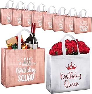 Clysee 10 Pack Reusable Birthday Squad Gift Bag Birthday Squad Birthday Queen Girls Birthday Party Non Woven Gift Bags with Handles Hangover Birthday Bags for Bachelorette Party Girls Party Supplies