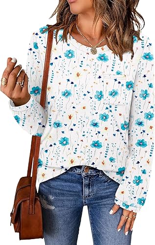 ONLYSHE Women's Casual Striped Long Sleeve Tops Crew Neck Knit Basic Loose Fit T Shirts Fall Fashion Tunic Outfits