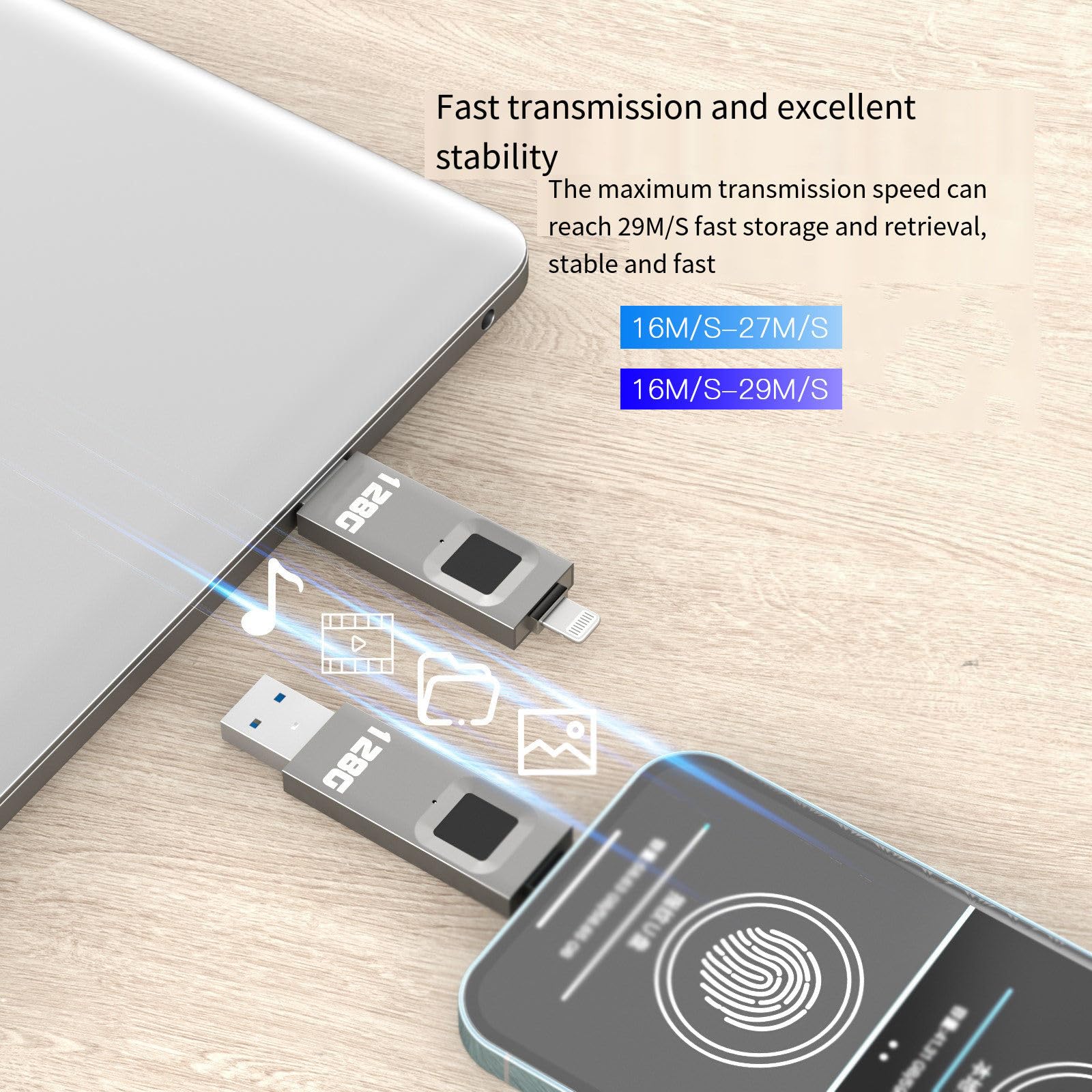 Chiavetta USB 2 in 1 da 64 GB, con protezione di sicurezza crittografata per PC e smartphone