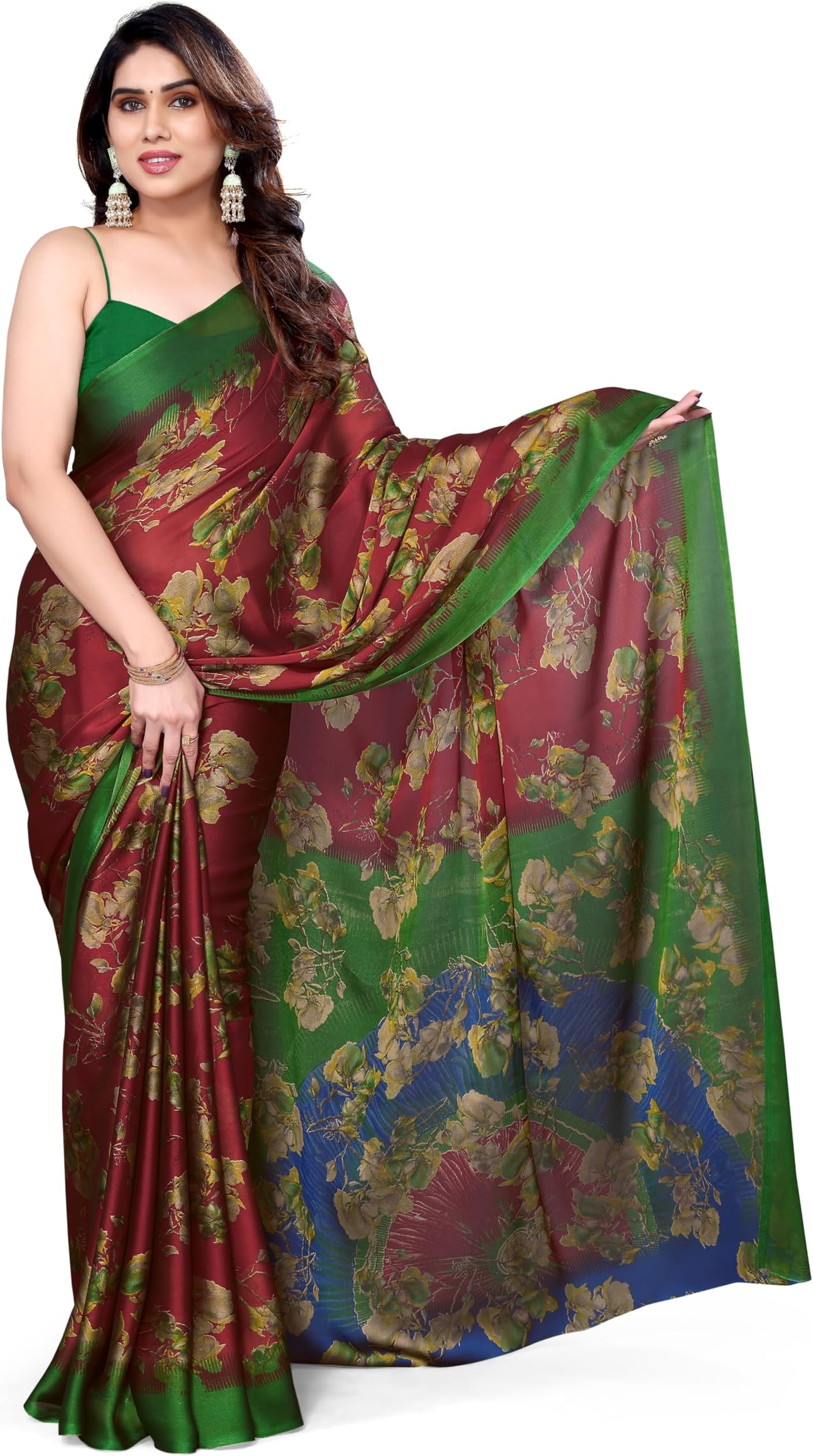 MIRCHI FASHIONWomen's Stylish Ethnic Chiffon Leheriya Printed Saree with Blouse Piece