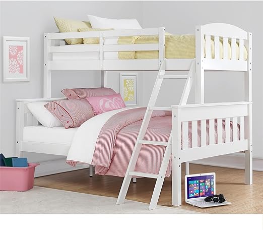 DHP Airlie Twin over Full Bunk Bed, White, Wood Construction, Converts to Twin/Full, 4-Step Ladder, Guard Rails