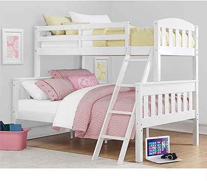 DHP Airlie Twin over Full Bunk Bed, White, Wood Construction, Converts to Twin/Full, 4-Step Ladder, Guard Rails