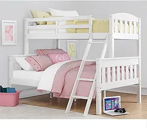DHP Airlie Twin over Full Bunk Bed, White, Wood Construction, Converts to Twin/Full, 4-Step Ladder, Guard Rails