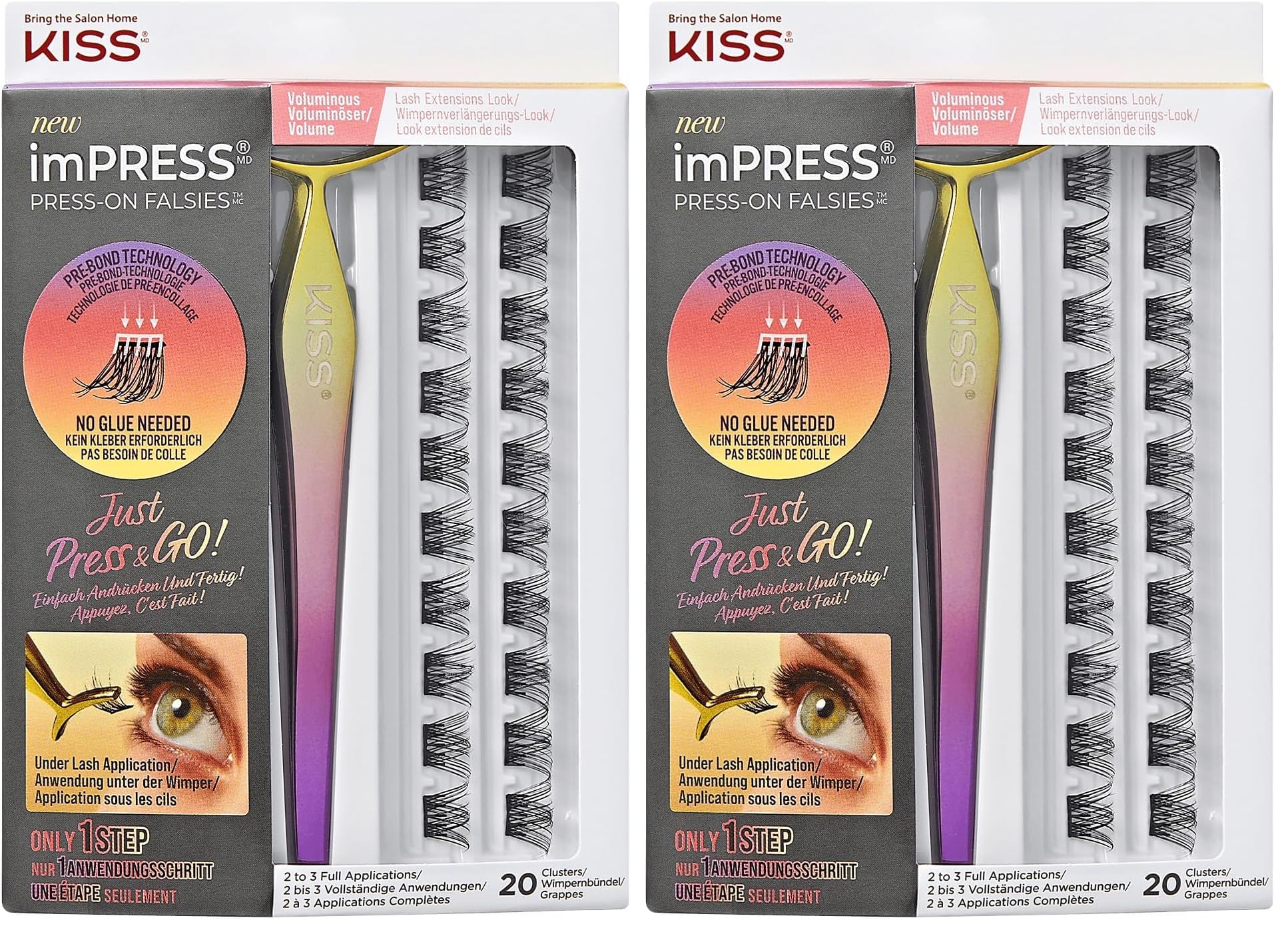 KISS imPRESS FALSIES - Kit de pestañas a presión #02, Individual, Natural, negro (Paquete de 2)