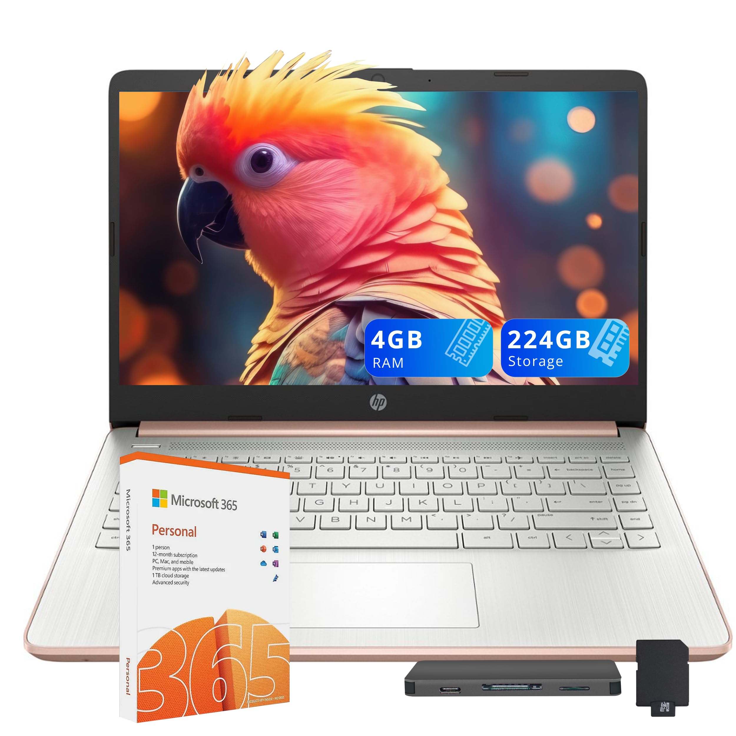 HP Stream 14" HD Business Laptop, Intel Celeron N4120, 4GB RAM, 224GB Storage (64GB eMMC + 160GB Docking Station Set), Intel UHD Graphics, 720p HD