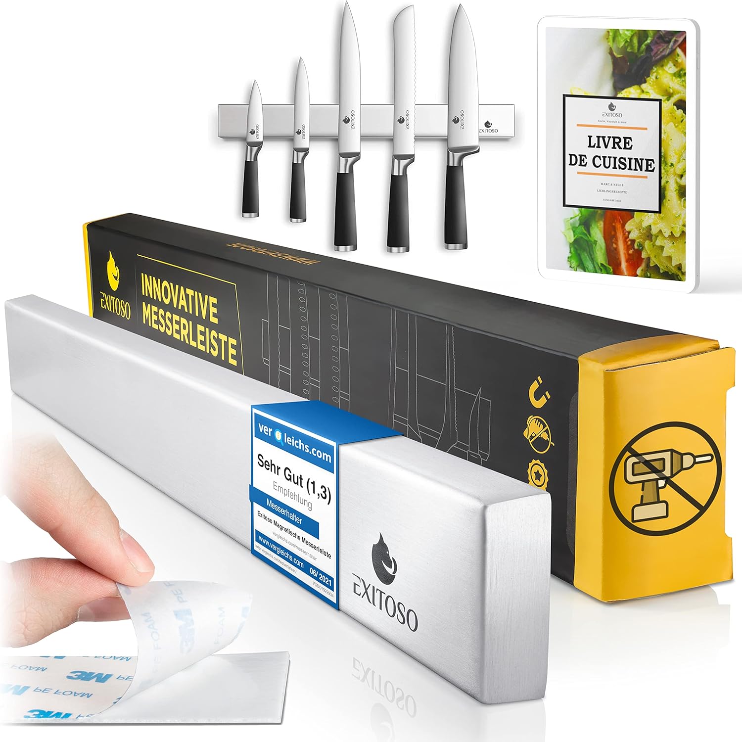 Amazon.com: Exitoso Magnetic Knife Holder For Wall No Drill, Extra ...