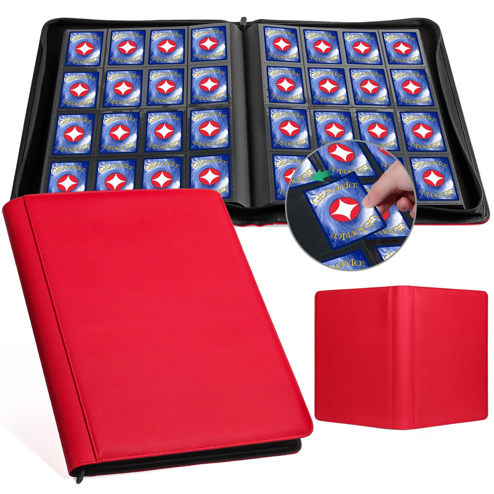 GEAoffice Raccoglitore per carte grande, resistente per 1000 carte per oltre 1000 carte, robusto raccoglitore per collezione di carte da 16 tasche, raccoglitore per carte collezionabili con zip per