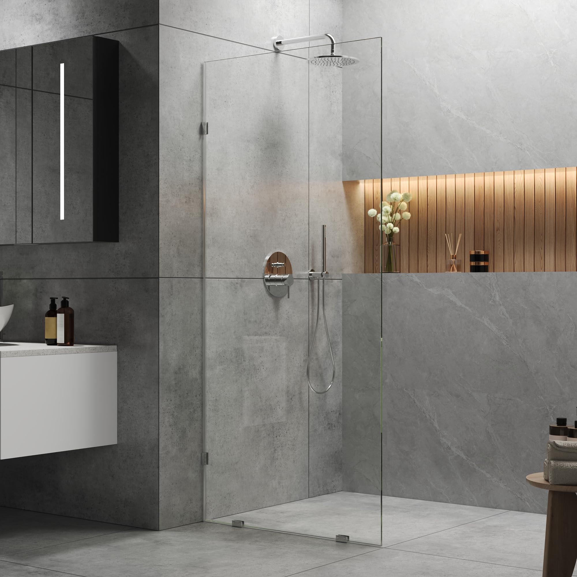 DeerValley 34"×74" Frameless Shower Glass Panel, Silver
