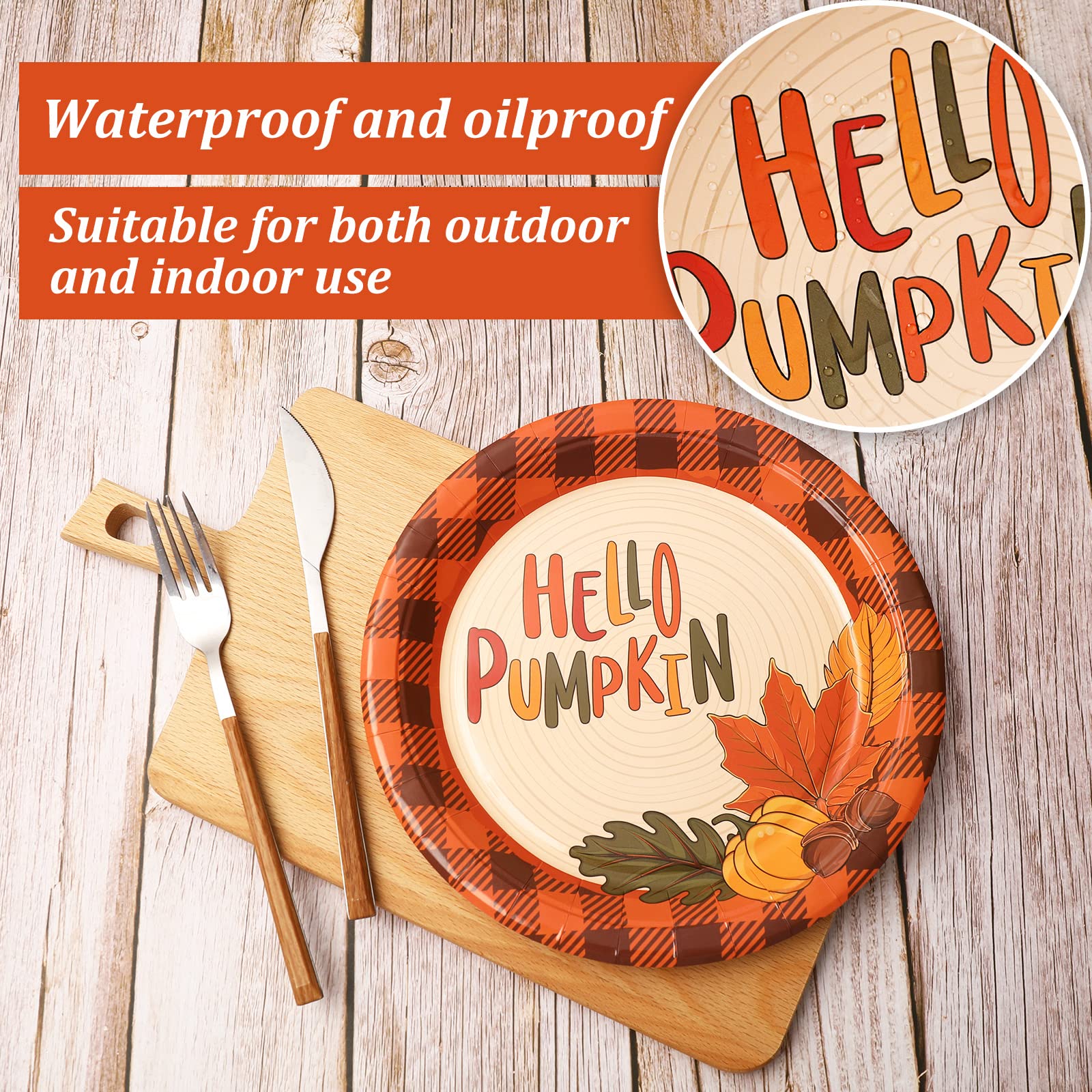 48 Stück Orange Gingham-Pappteller – 17,8 Cm, Gewellter Rand, Kariert, Für Herbstpartys, Picknick, Halloween