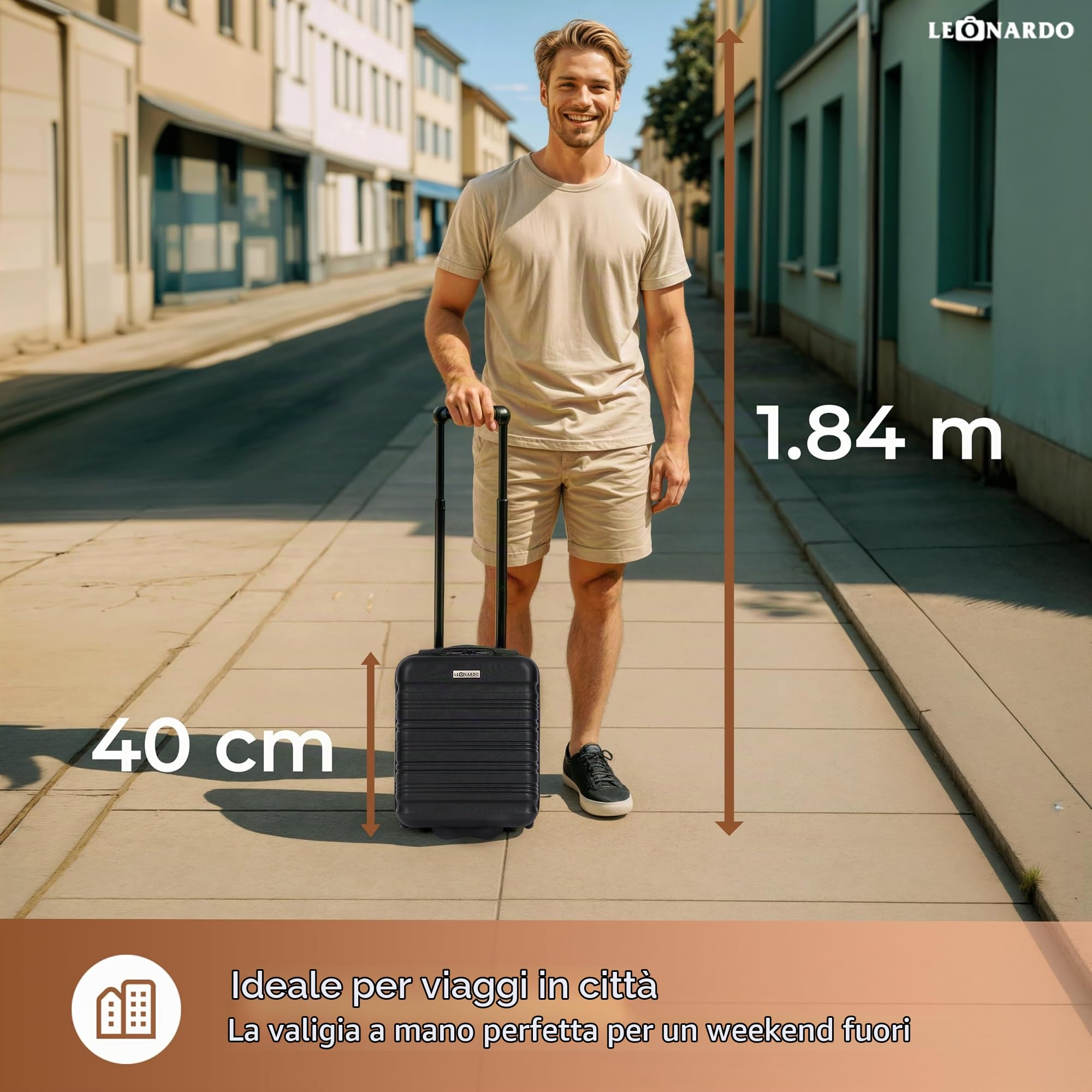Leonardo® Valigia da Cabina Mini | Trolley Rigido 14 Pollici con Doppie Ruote | Valigia 25 Litri con Manico Trolley e Serratura | Materiale ABS Leggero | Bagaglio a Mano | 20x30x40 cm | Verde