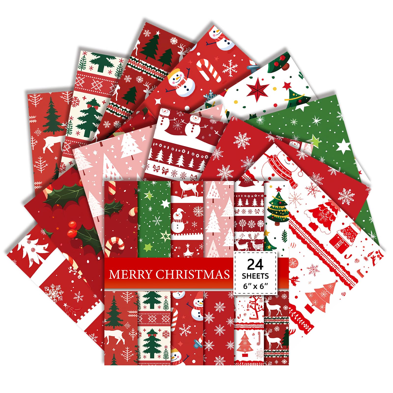 Christmas Scrapbook Paper 6x6 Inches 24 Sheets with 12 Festive Vintage Patterns Single Sided Cardstock for Holiday Cards, Journaling, and Crafting Supplies (Q, 6×6)