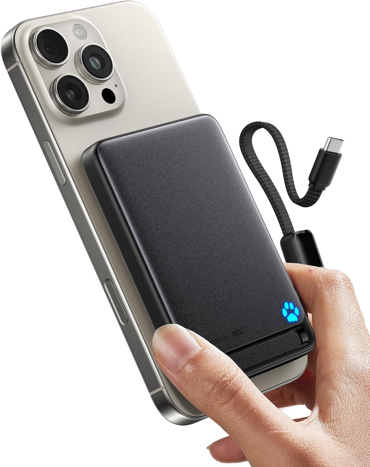 INIU for MagSafe Portable Charger, 45W Slimmest 10000mAh Magnetic Power Bank, Qi2 Certified, with Lanyard USB C Cable & Kickstand, MagSafe Compatible Battery Pack for iPhone 16 15 14 13 Series Airpods