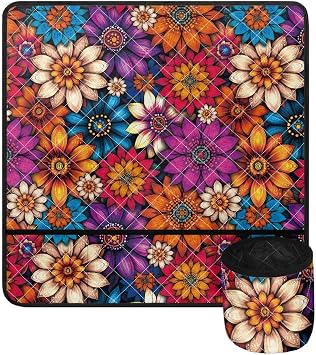 ZCFYGDX Vivid Colorful Flower Print Sewing Machine Muffling Mat with Pockets - Waterproof & Stain Resistant Pad Reduces Vibration & Noise Madam Sew 25"x24" for Most Brother Singer Machines