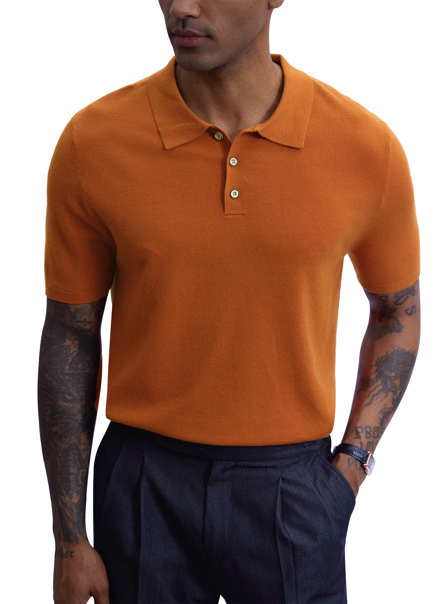 Photo 1 of Mainfini Men's Knit Button Polo Shirts B/ Gold X-Large