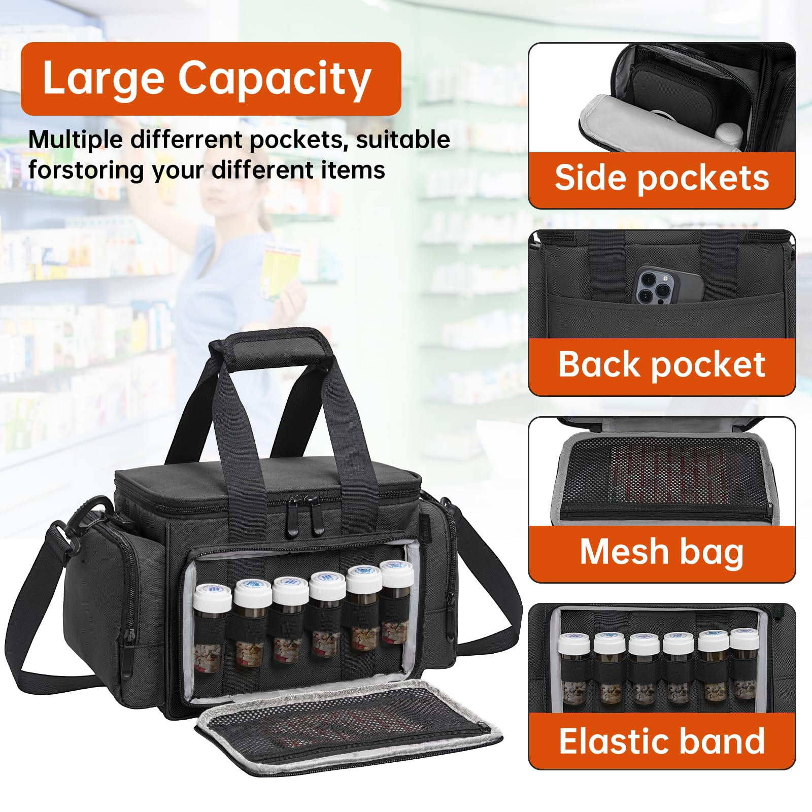 AKOZLIN Bolsa de suministros médicos portátil grande (vacía), bolsa de primeros auxilios para enfermera/profesional, adecuada para médicos generales, cuidado del hogar, viajes o eventos de emergencia