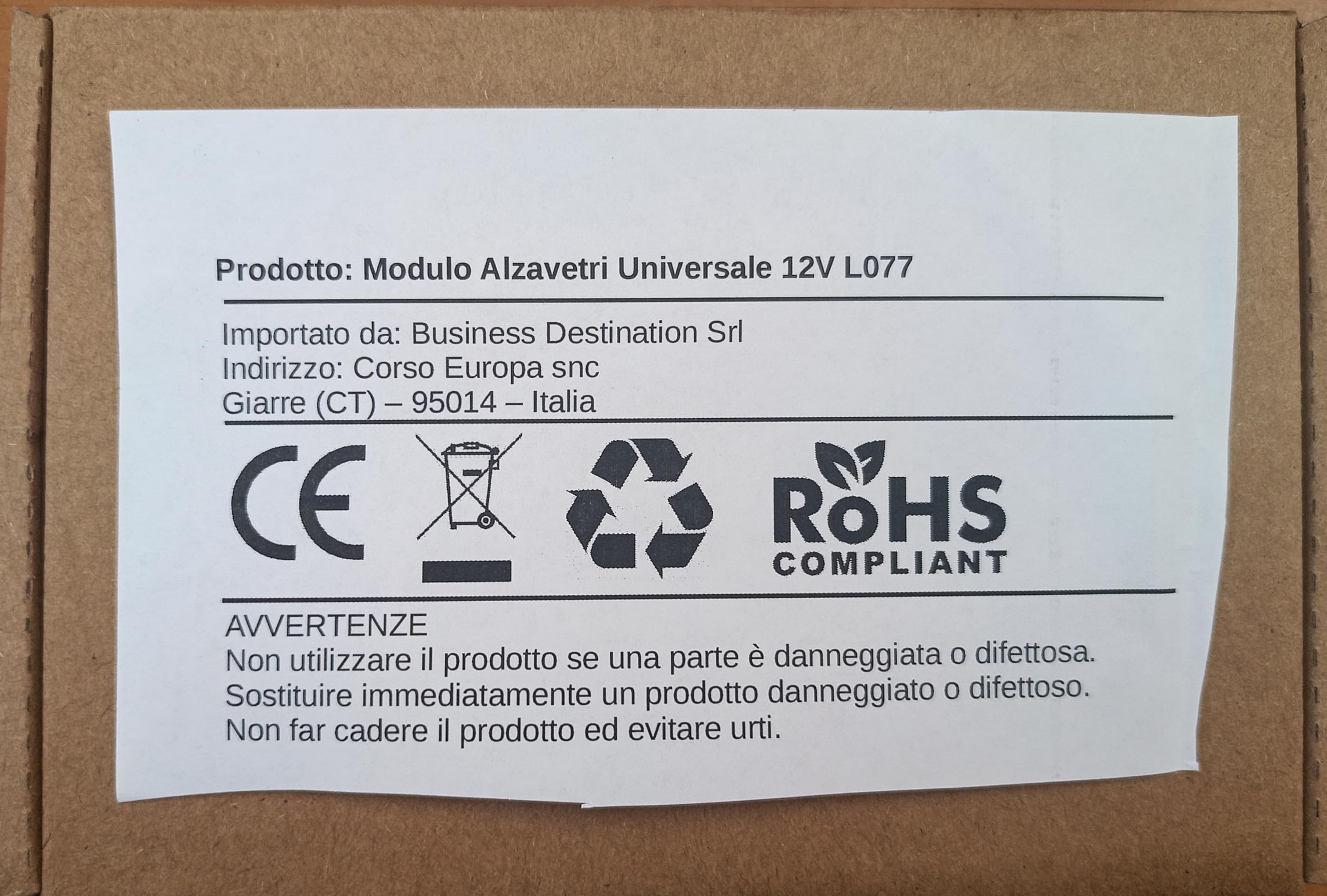 Modulo Alzavetri Universale per Auto 2-4 Porte con Cablaggio Completo