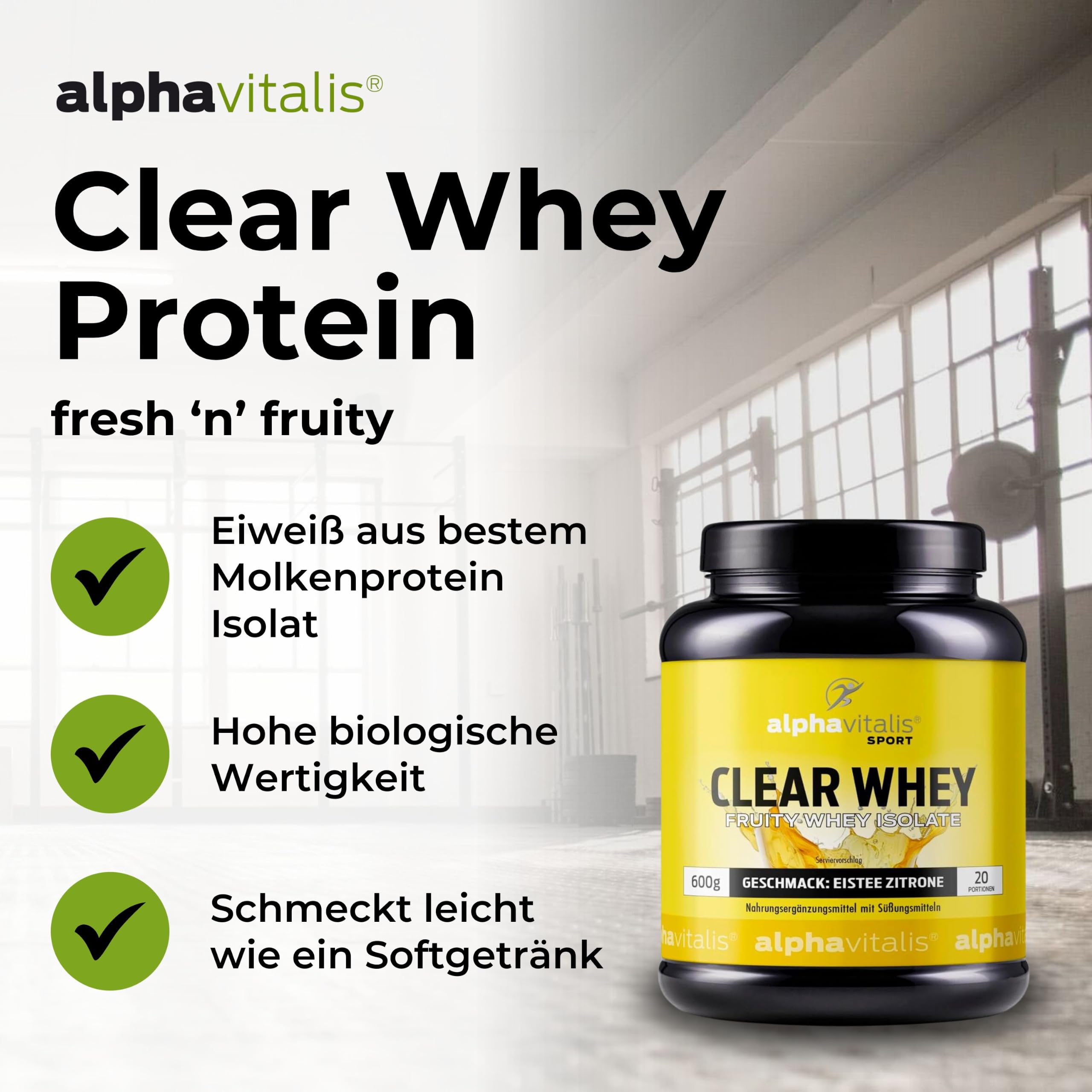 Clear Whey Isolate Pulver Eistee Zitrone – 600g fruchtiges Proteinpulver | Leckere Proteinlimo für Intra- und Post-Workout – erfrischende Alternative zu klassischem Whey Protein Pulver mit Milch