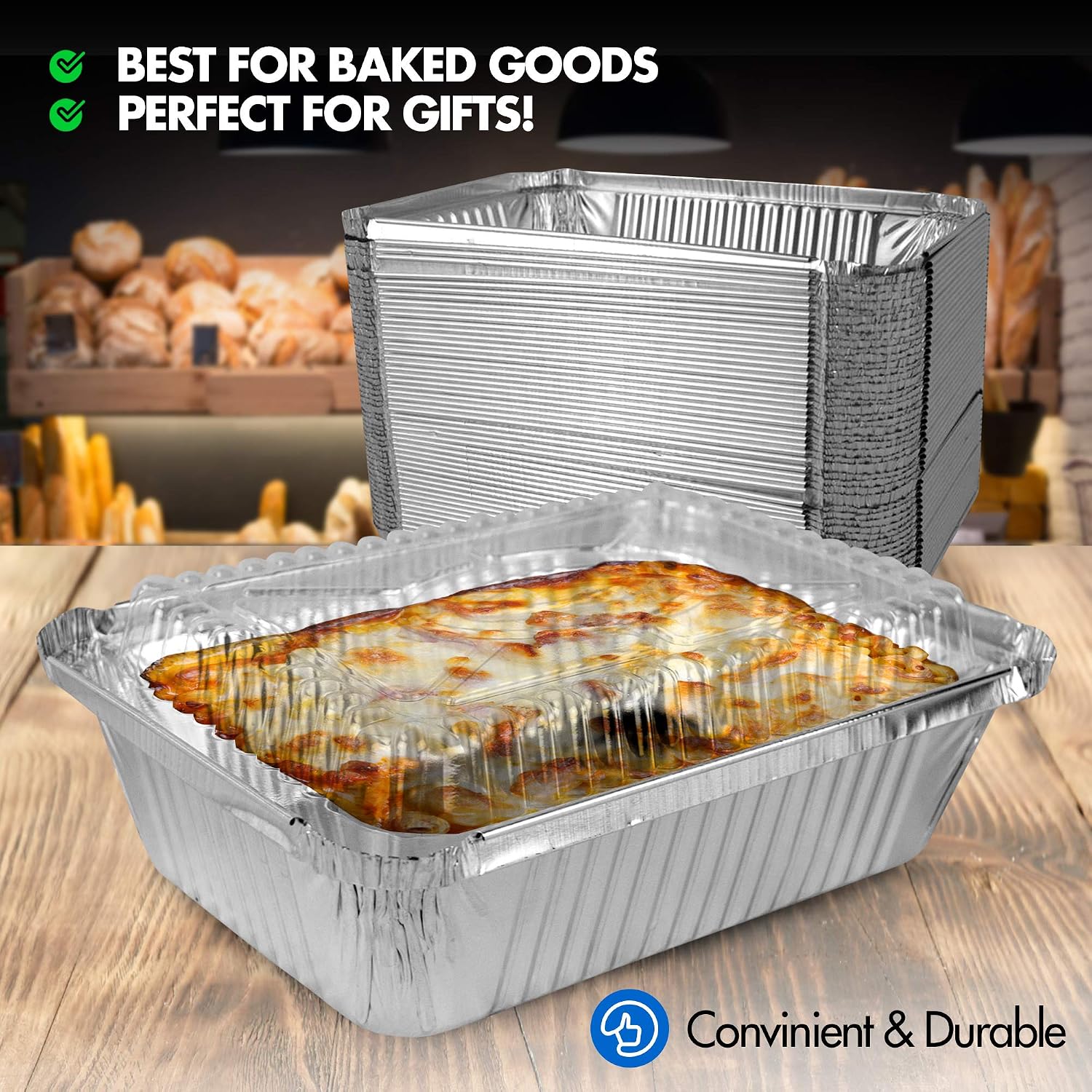 [50 Pack] Rectangular Disposable Aluminum Foil Pan Take Out Food Containers with Clear Plastic Dome Lids, Steam Table Baking Pans, 32 oz, 2.25 lb, Quart