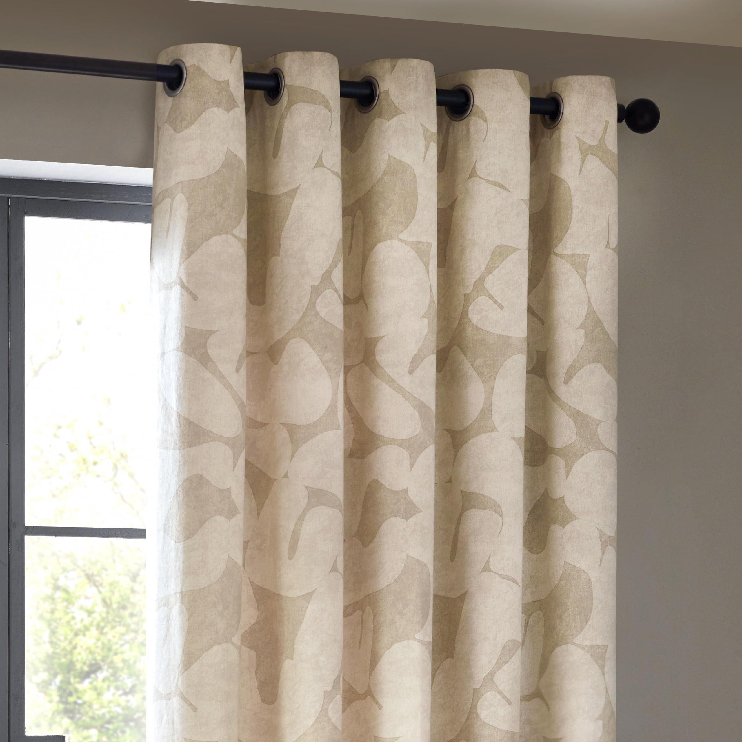 furn. Hoem Brinn Abstract 100% Cotton Lined Curtains - Natural (229cm Width x 183cm Drop), W 90.2" x L 72" (2 Panels) - Image 3