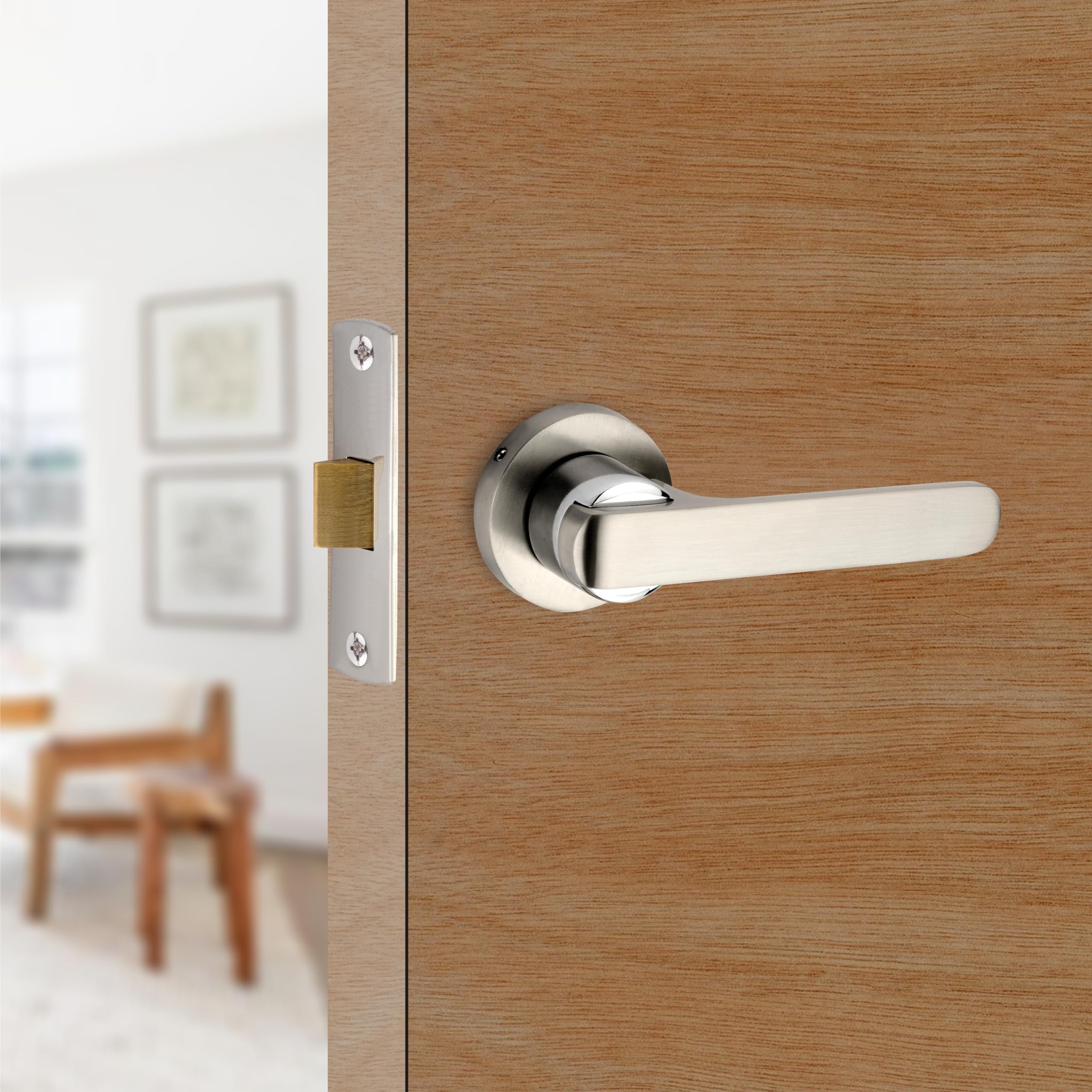 SARDAR Nester Door Handle for Main Door/Mortise Door Lock Set/3 Brass Keys/Bedroom Door Lock/Handle Lock for Home/Office/Hotel (for Bathroom (No Keys))