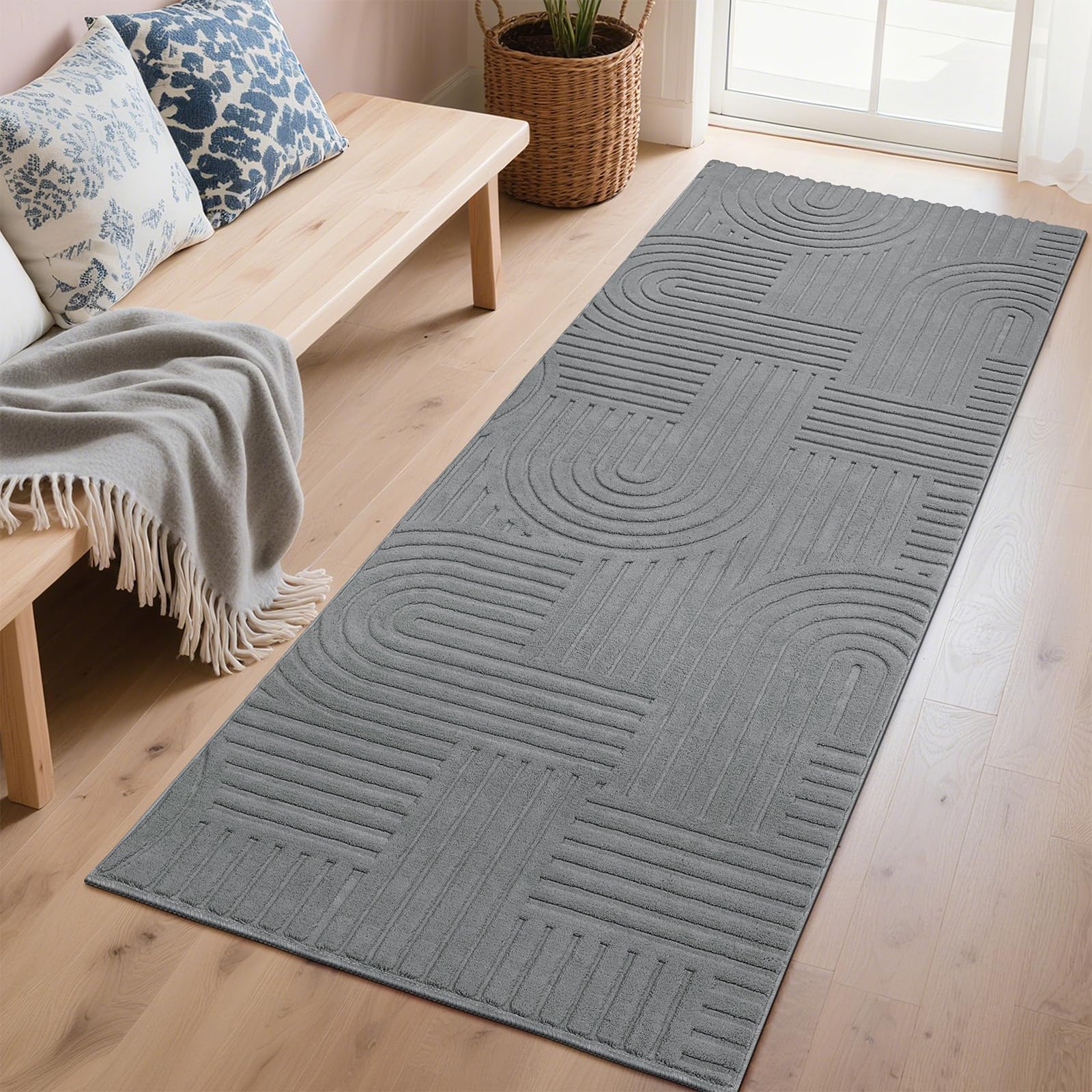 Enyhom Tappeto Corridoio Lungo 80 x 300 cm, Super Assorbente Tappeto Cucina Antiscivolo Lavabile in Lavatrice Passatoia Cucina, Moderno Soffice Tappeto Lungo per Corridoio, Ingresso, Lavanderia