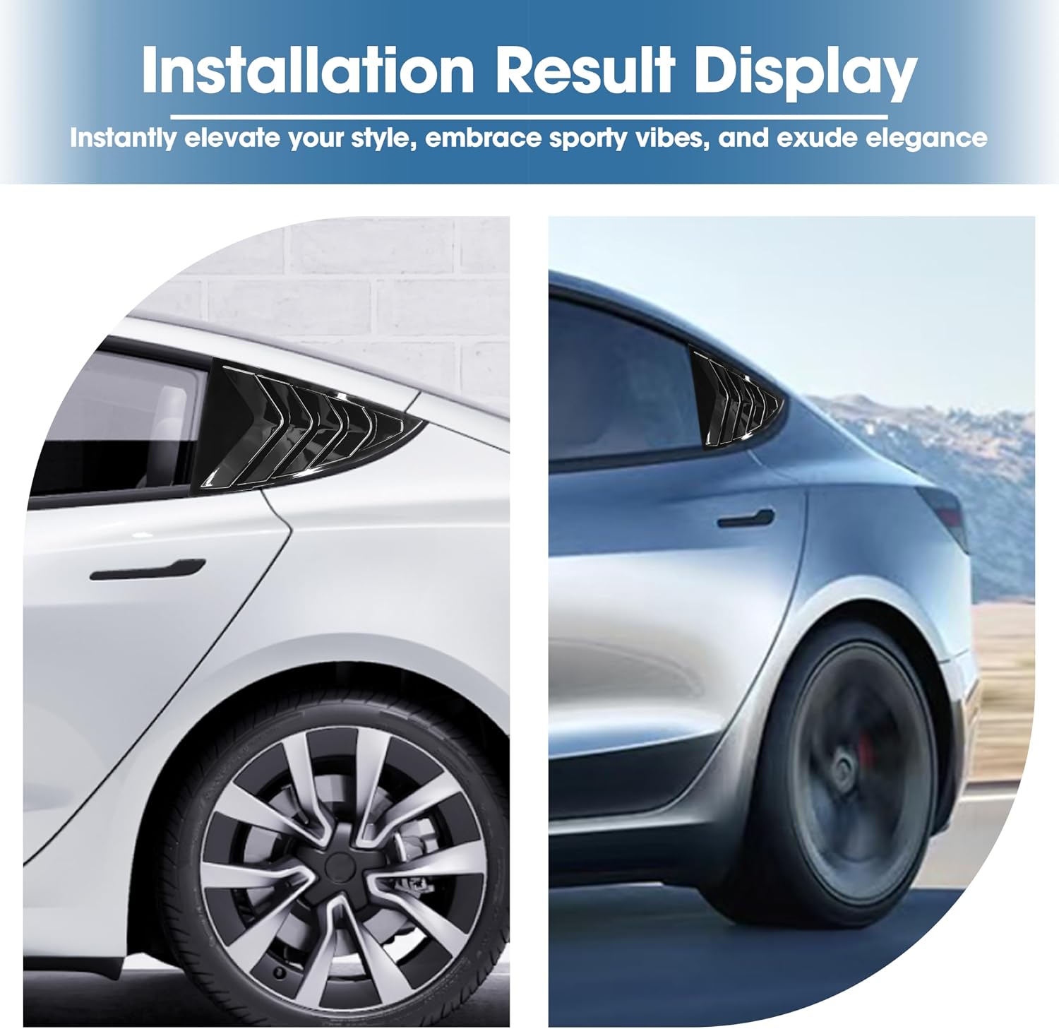 Rear Side Window Shutter, Compatible with Tesla Model 3 Sedan 2017–2024, Glossy Black Vent Window Scoop, Sport Style Exterior Trim (Not for Highland Edition)
