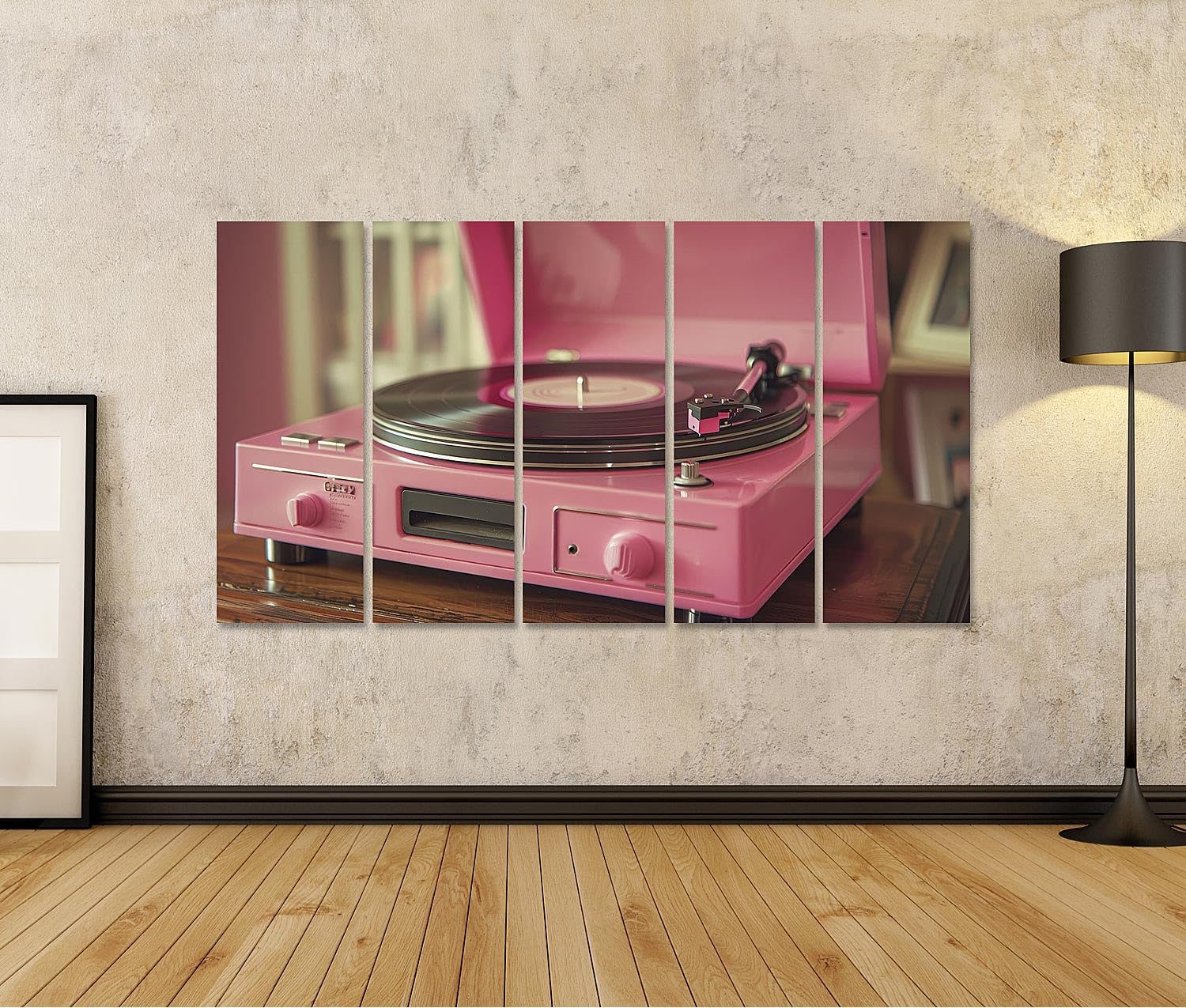 islandburner Immagine su tela Giradischi rosa in interni eleganti per soggiorno amanti della musica negozio di musica immagini murali poster