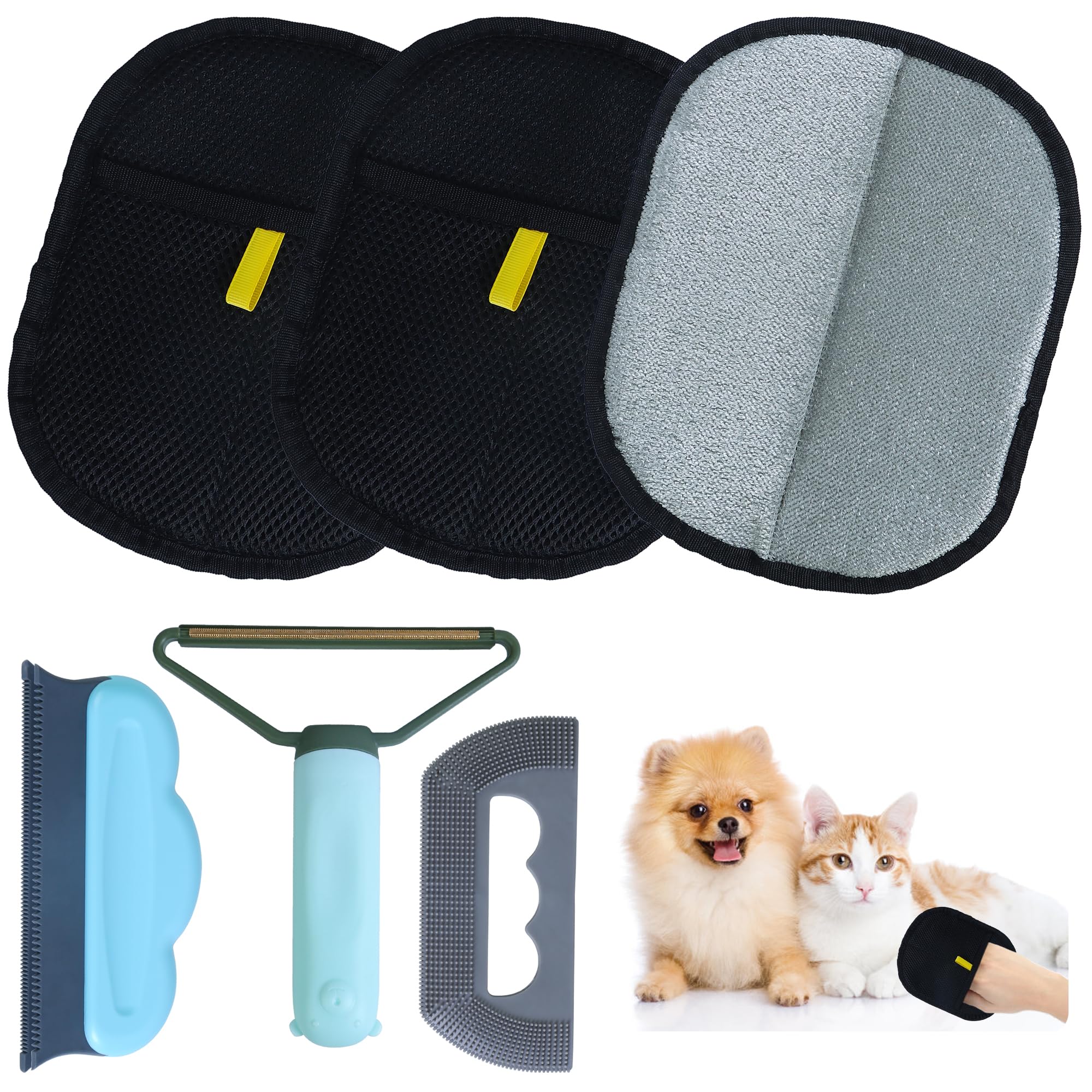 Ucatcher 6 PCS Pet Grooming Gloves for Dogs Cats Static Pet Hair Removal Gloves Double Sided Reusable Hair Remover for Furniture Clothes