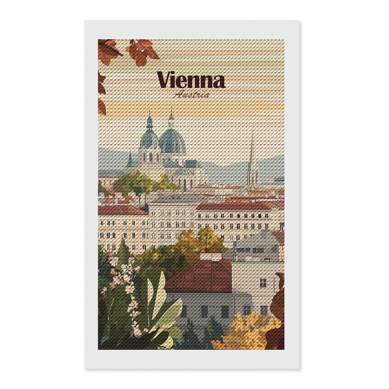 Junmoney Vienna Austria Cityscape Travel Diamond Art Canvas 12"x20", for Adults, Pleasing Wall Art Project, Modern Decor, Gift Idea, Nice Detail and Sparkle