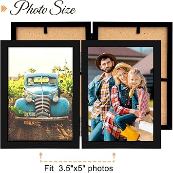 AEVETE 3.5x5 Picture Frames Double Hinged Wood Folding Photo Frames Black
