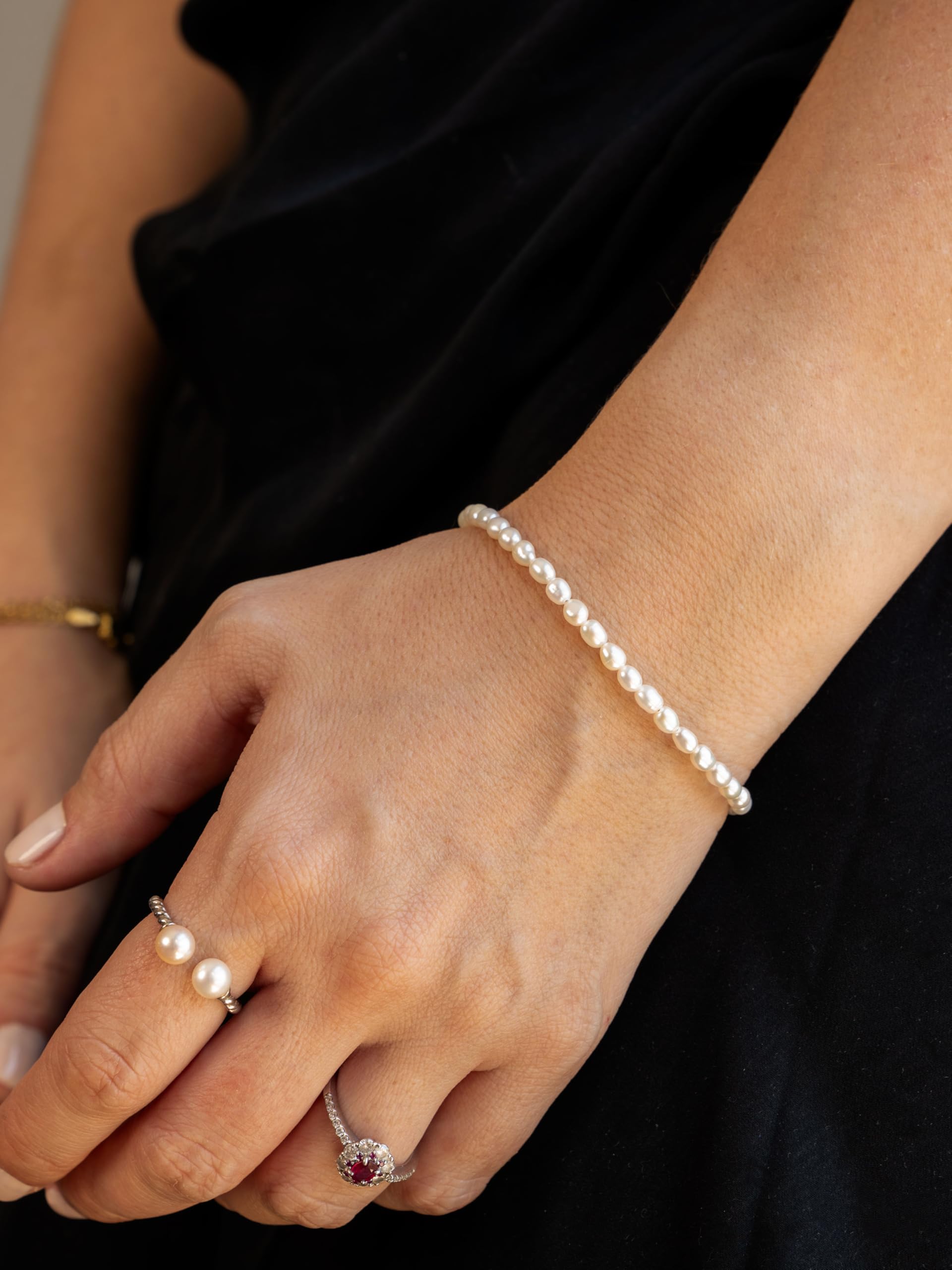Secret & You Damen-Armband aus Süßwasser-Zuchtperlen, weiß, oval, 17,5 cm + 5 cm lang