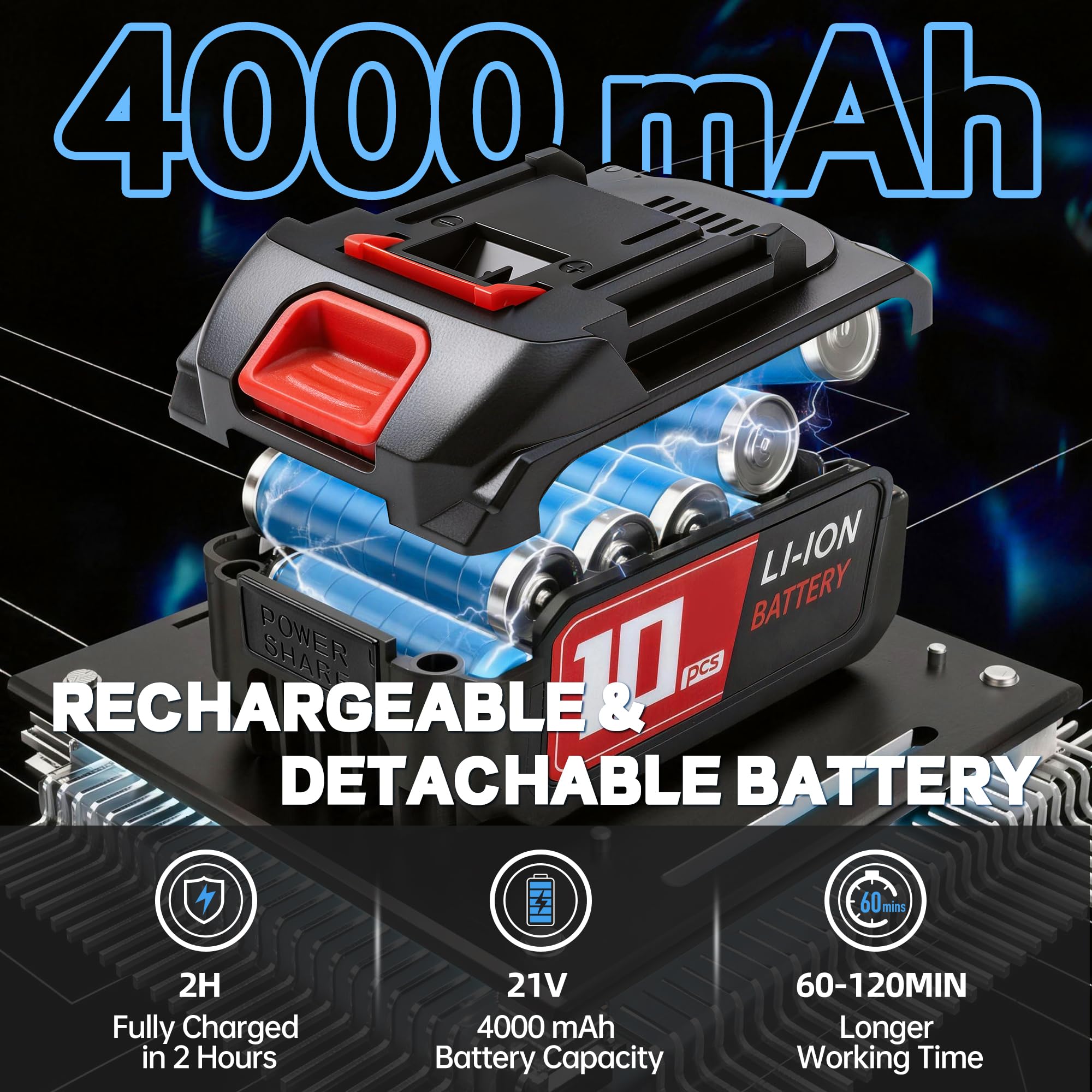 AearKing Taille Haie Electrique,2 en 1 Cisaille à Gazon sur Batterie Rechargeable,Taille Haie Electrique sans Fil avec 1x4000mAh Batterie,32cm Taille Haie et 15cm Cisaille de Jardin,Coupe Bordure