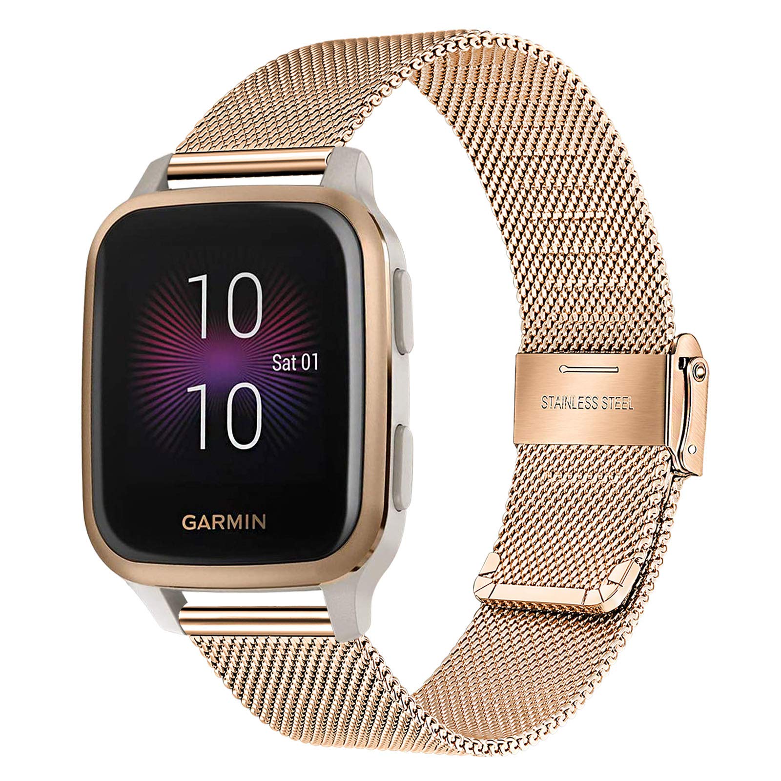 TRUMiRR Band for Garmin Venu/Venu Sq/Sq Music Smart Watch, Mesh Woven Stainless Steel Watchband Quick Release Strap Wristband for Garmin Venu/Venu Sq/Sq Music Smartwatch