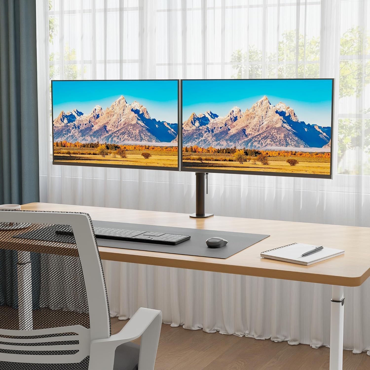 BONTEC Soporte Monitor Doble para Monitor 13-27 Pulgadas LED/LCD, Soporte 2 Monitores Peso Máximo 10KG de Cada Brazo, Giro de 360° y Rotación de 180°, Altura Ajustable, VESA 75/100 mm, Negro