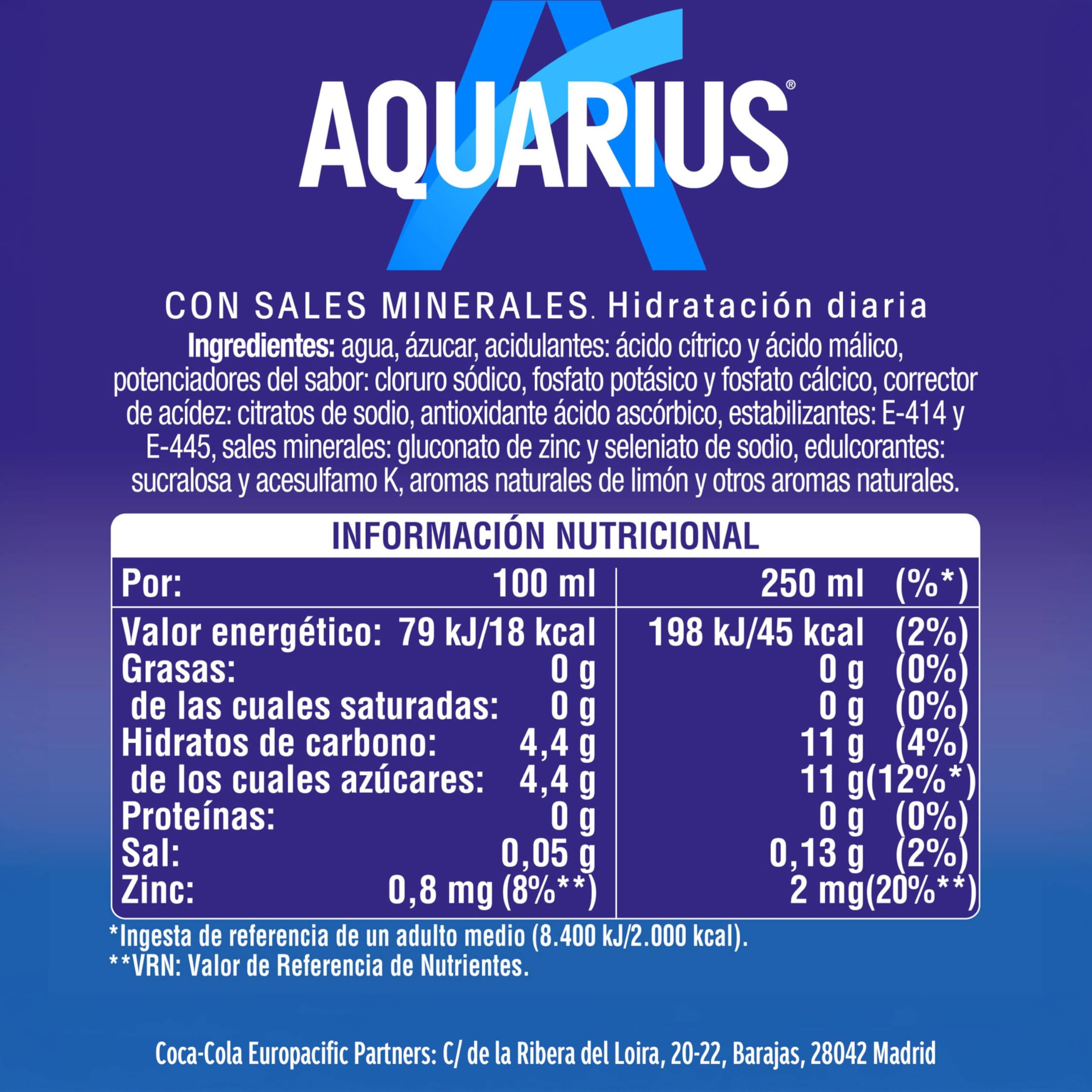 AQUARIUS Limón, Bebida Hidratante con Sales Minerales, Baja en Calorías - Pack de 4 botellas 1,5L