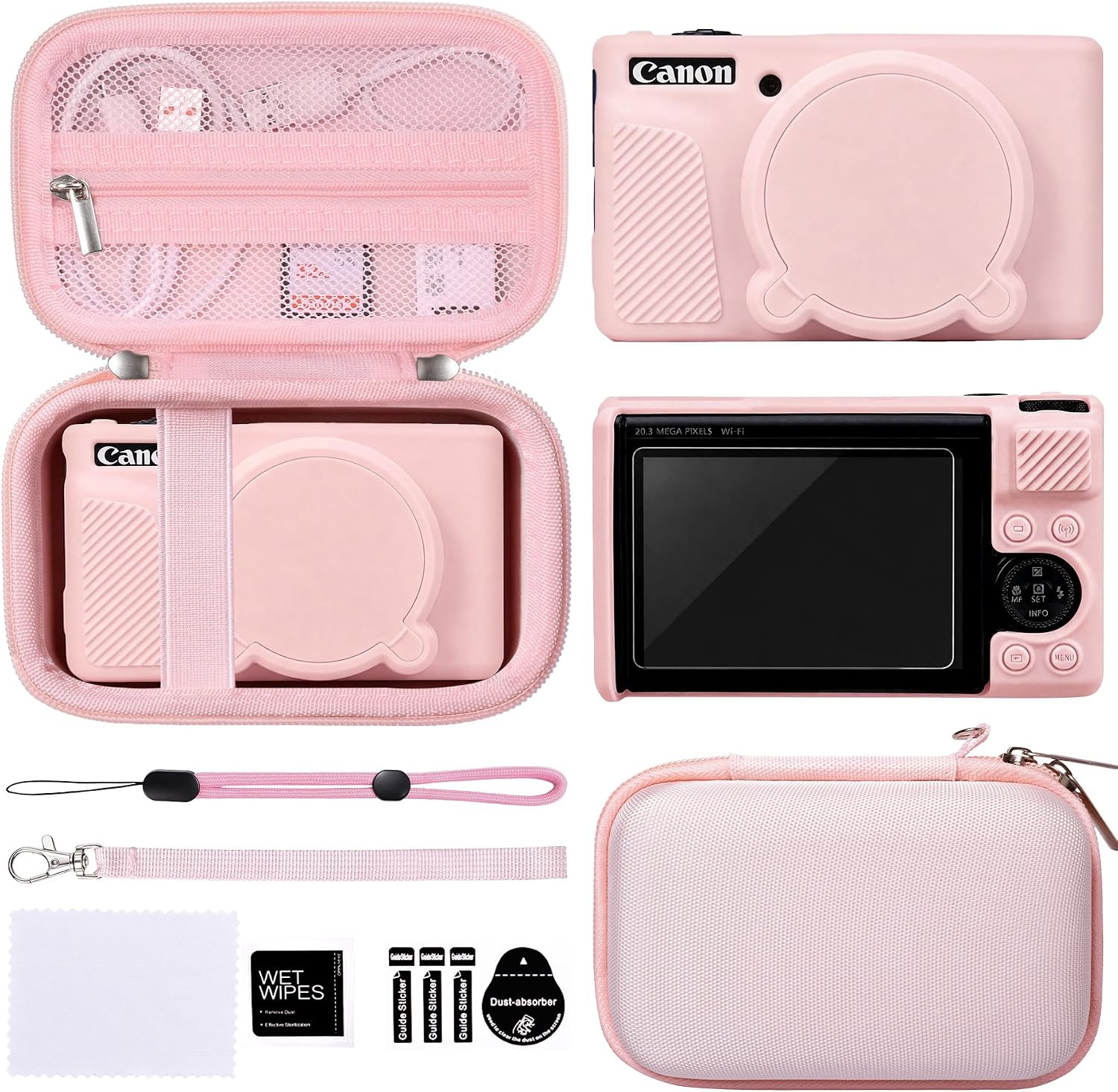 Camera Case for Canon PowerShot SX740/SX730 Digital Camera, 6 in 1 for Canon SX740 HS Accessories Bundle with Hard Case + Soft Silicone Cover + Screen Protectors + 2 Wrist Strap, Nude Pink