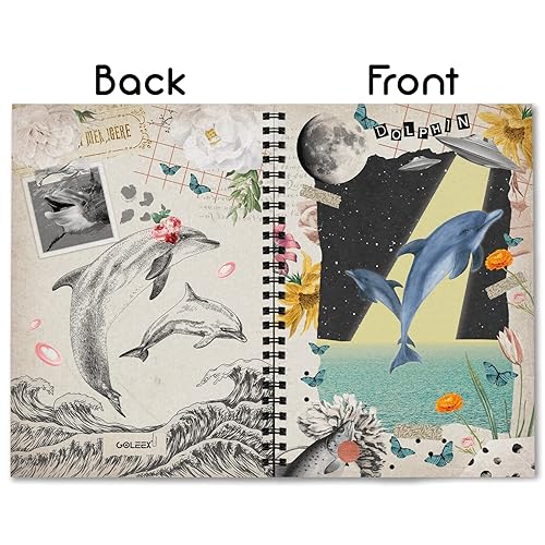 Miniatura 2 de GOLEEX Blank Spiral Notebook Dolphin Journal Collage Ruled Lined Writing Weekly Monthly Planner Vintage Durable Soft Cover Notebooks School Work