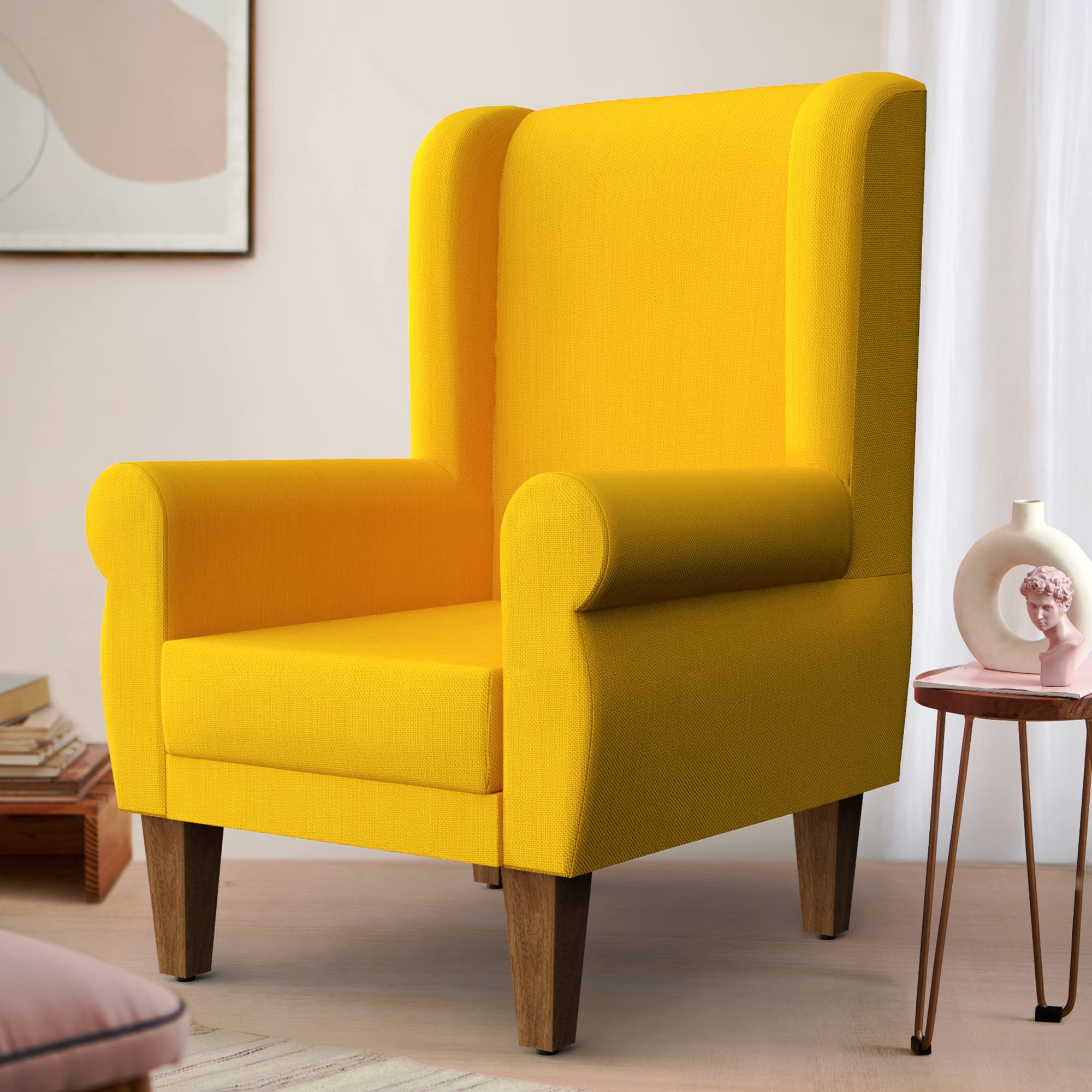Buy Chumbak Begum Wing Chair Sahara Mustard (1 Seater Wing Chair