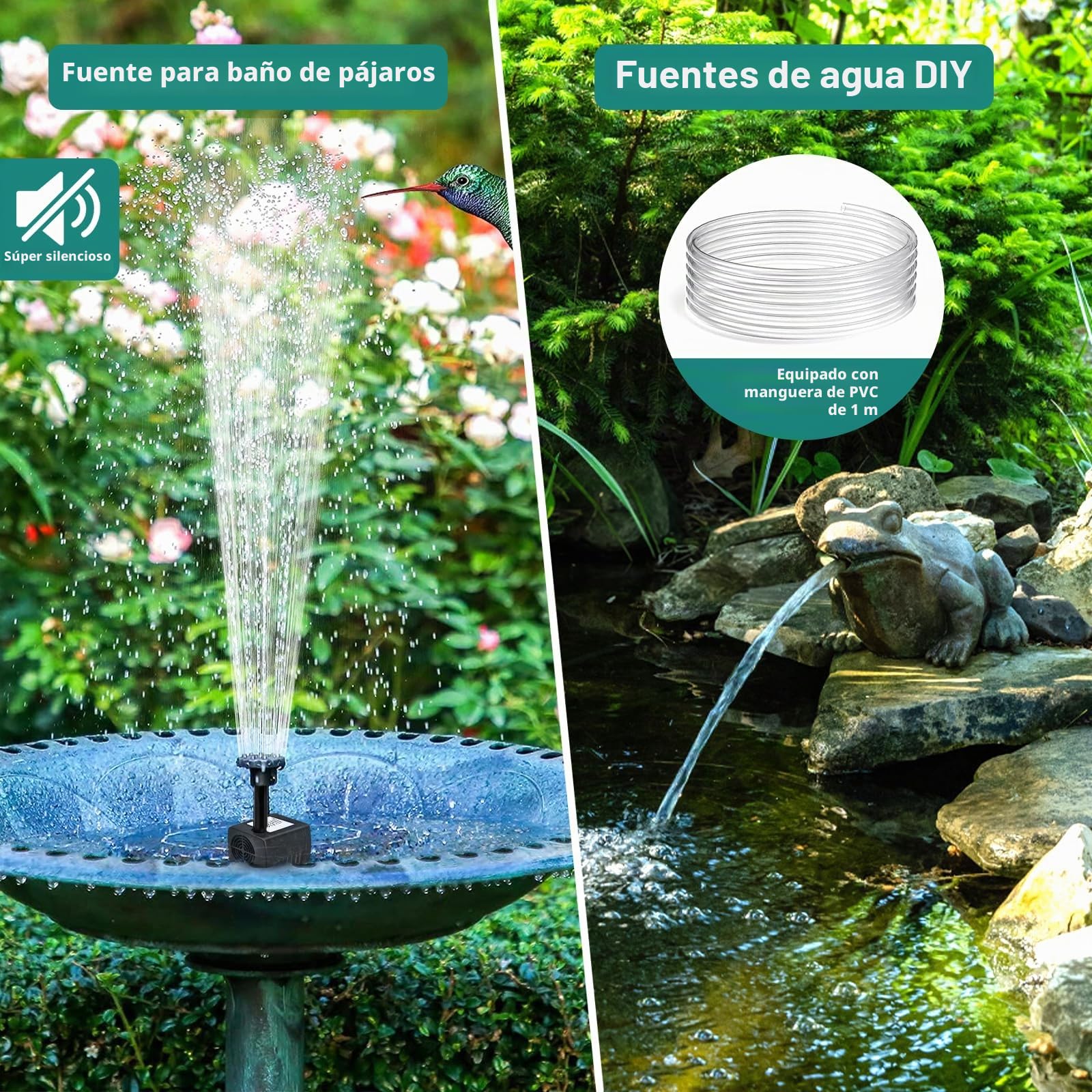 Fuente Solar para Estanque de 5W,Bomba Solar con 8 Boquillas,Fuente Solar Jardin Exterior con 1,5M Tubería,Bomba de Agua de Fuente Solar para Baño de PáJaros,Estanque,Pecera,Piscina