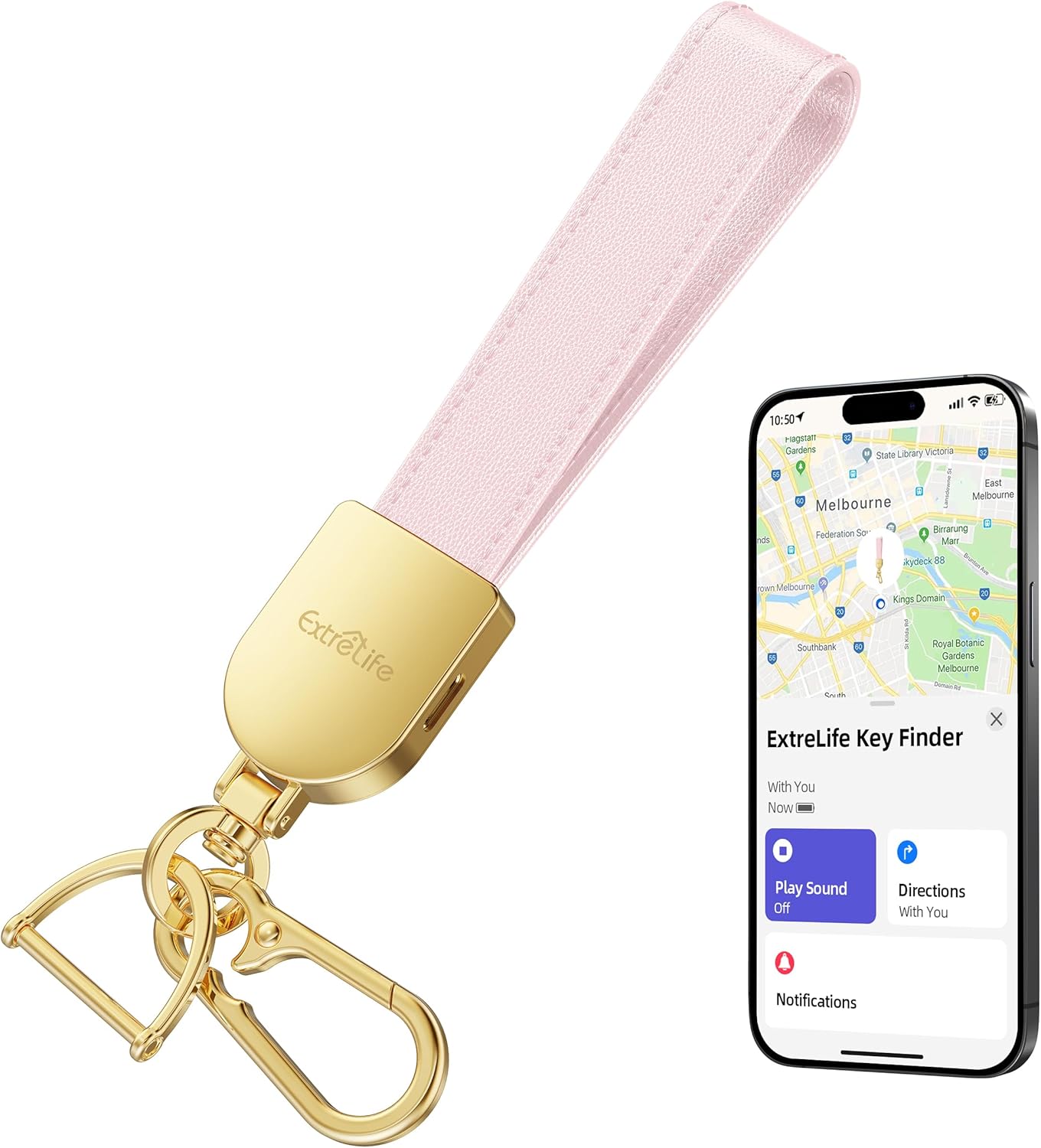 Keychain, Works with Apple Find My, Leather Car Keychain for Women and Men, Car Key Fob Holder, Key Chain with GPS Tracker, Anti-Lost Smart Keys Finder, Rechargeable, Pink
