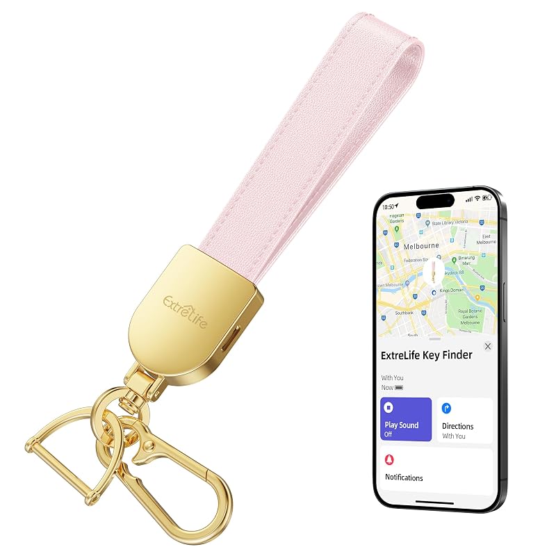 Chaveiro inteligente com rastreador compatível com Apple Find My, couro sintético, recarregável, rosa-dourado ExtreLife